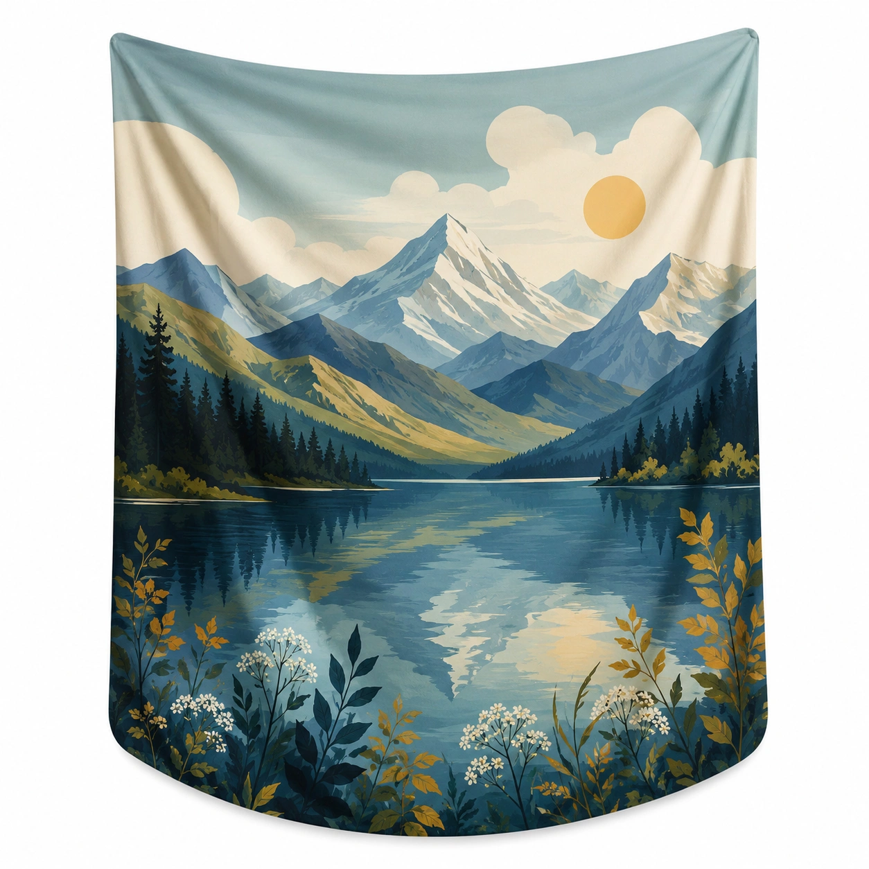Tapiz Paisaje Montañoso 150x200 cm Azul y Verde-RALMOVIEL