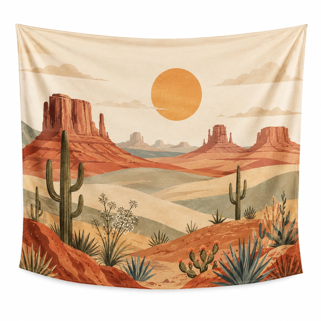 Tapiz Decorativo de Pared Paisaje Desértico con Sol y Cactus 200x150cm Beige-RALMOVIEL