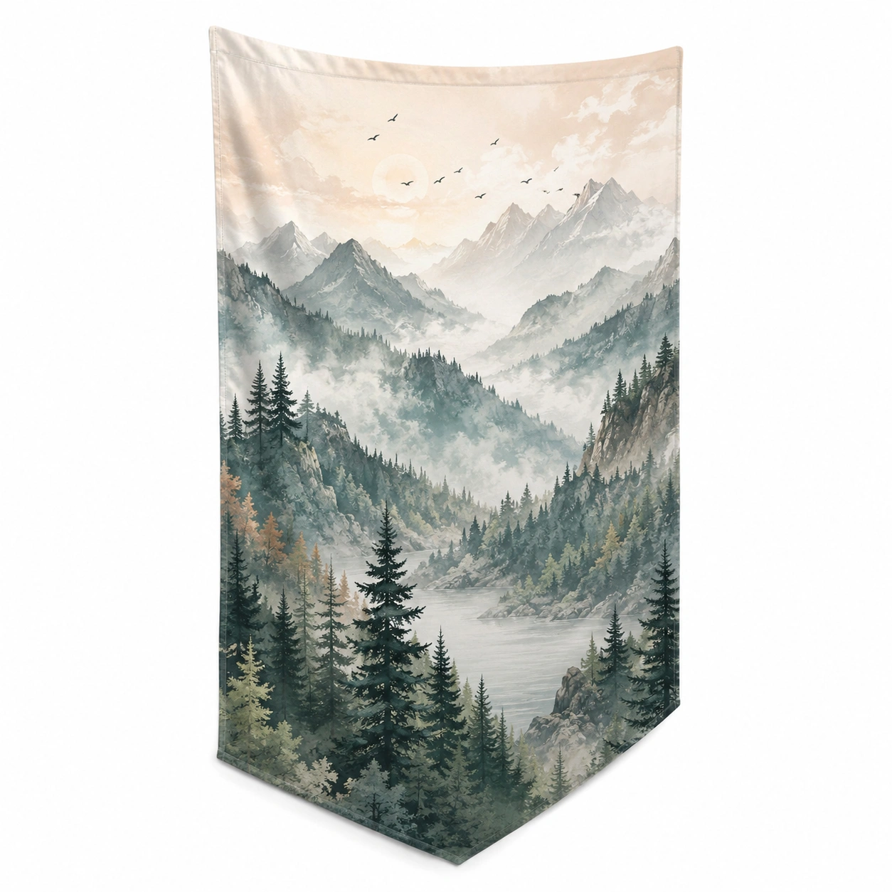 Tapiz Decorativo de Paisaje Montañoso Verde/Gris/Beige-RALMOVIEL
