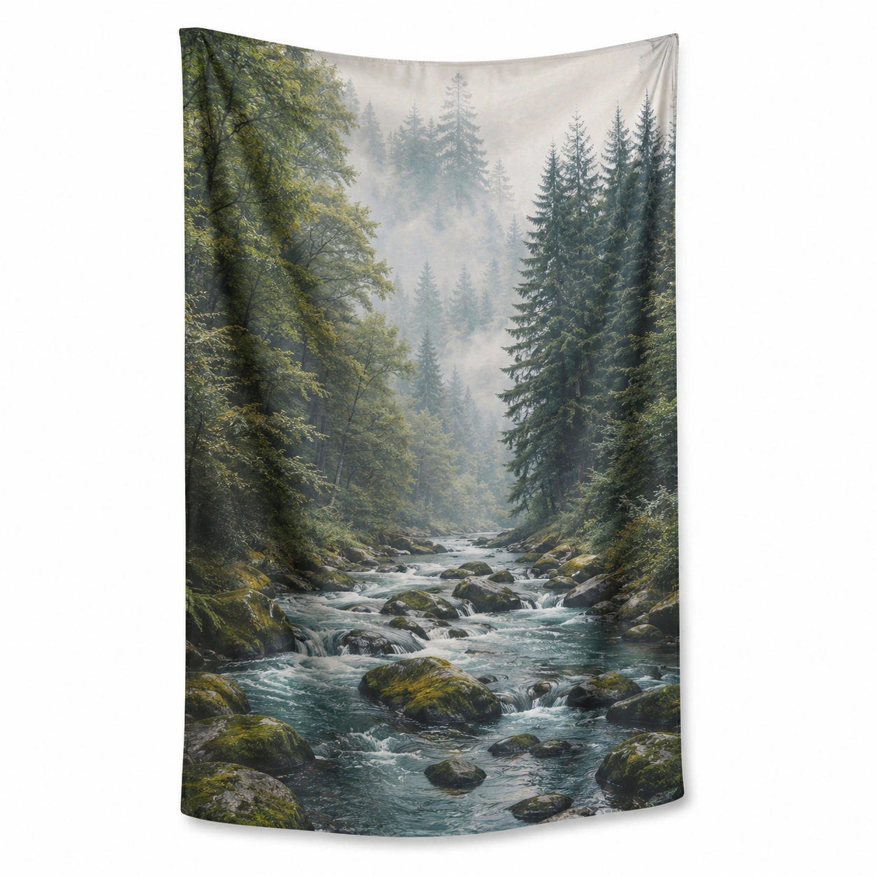 Tapiz Decorativo de Paisaje de Bosque y Riachuelo 150x200 cm Verde-RALMOVIEL