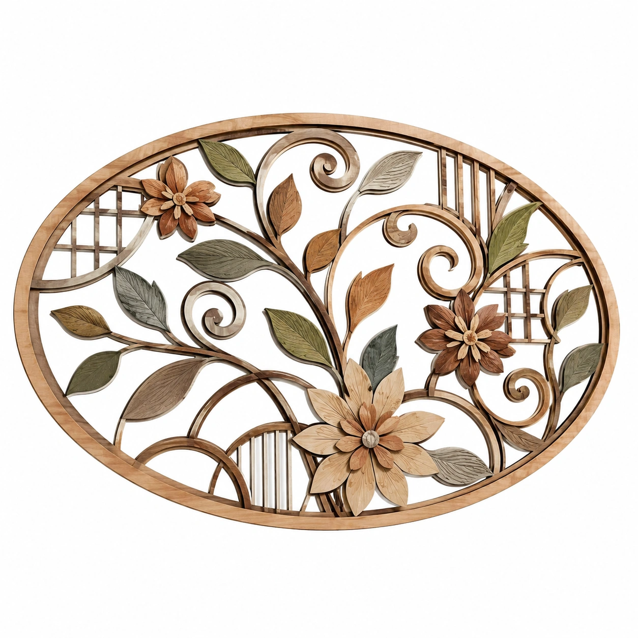 Decoración Floral Ovalada de Pared Tallada a Mano Multicolor-RALMOVIEL