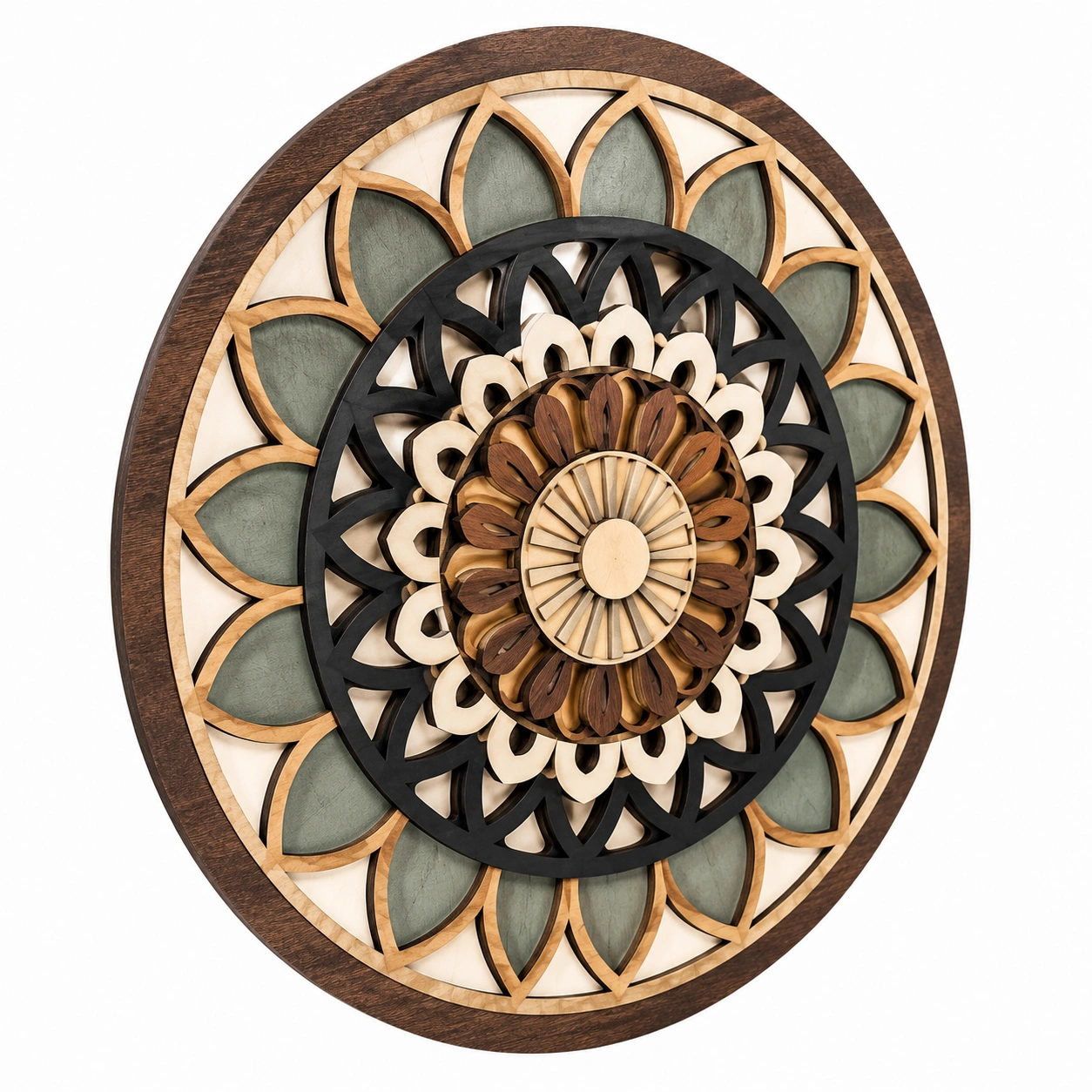 Arte Decorativo de Pared Mandala Redondo en Marrón/Negro/Verde-RALMOVIEL