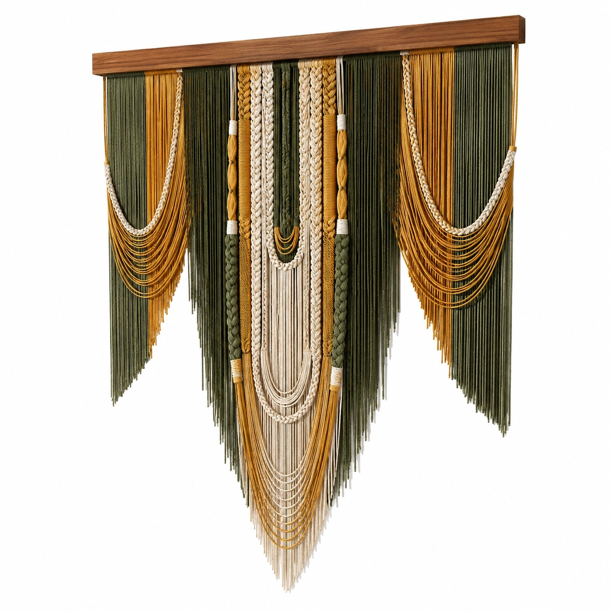 Tapiz de Macramé Bohemio Verde, Mostaza y Beige-RALMOVIEL