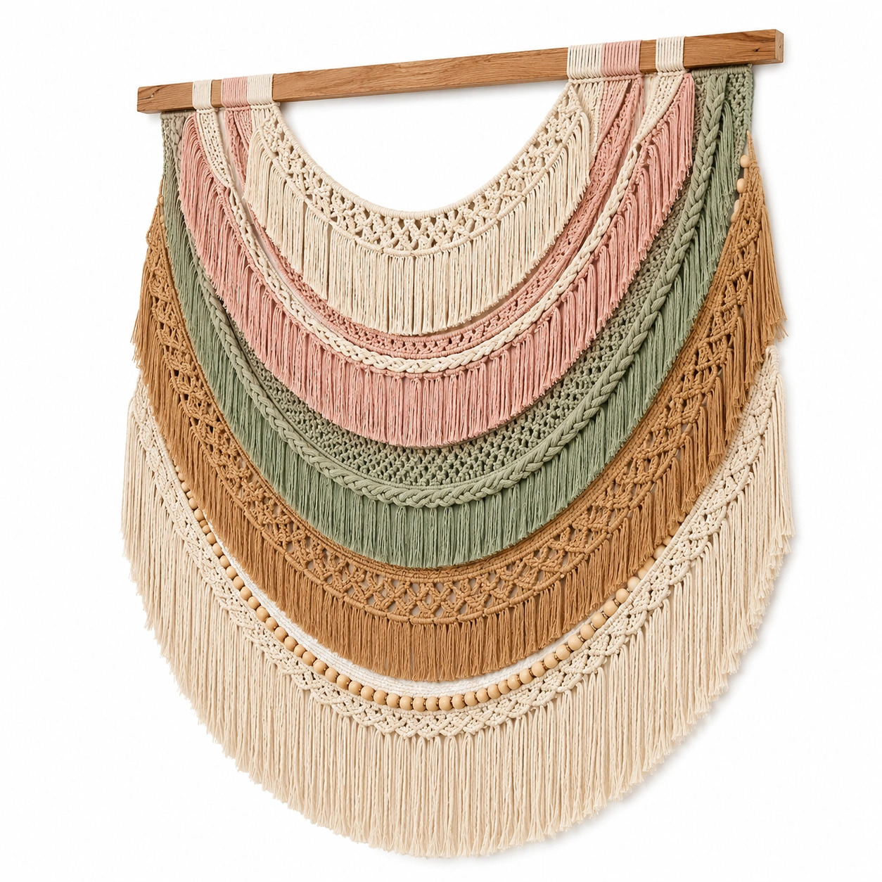 Tapiz de Macramé Bohemio Multicolor con Varilla de Madera 80x60 cm-RALMOVIEL