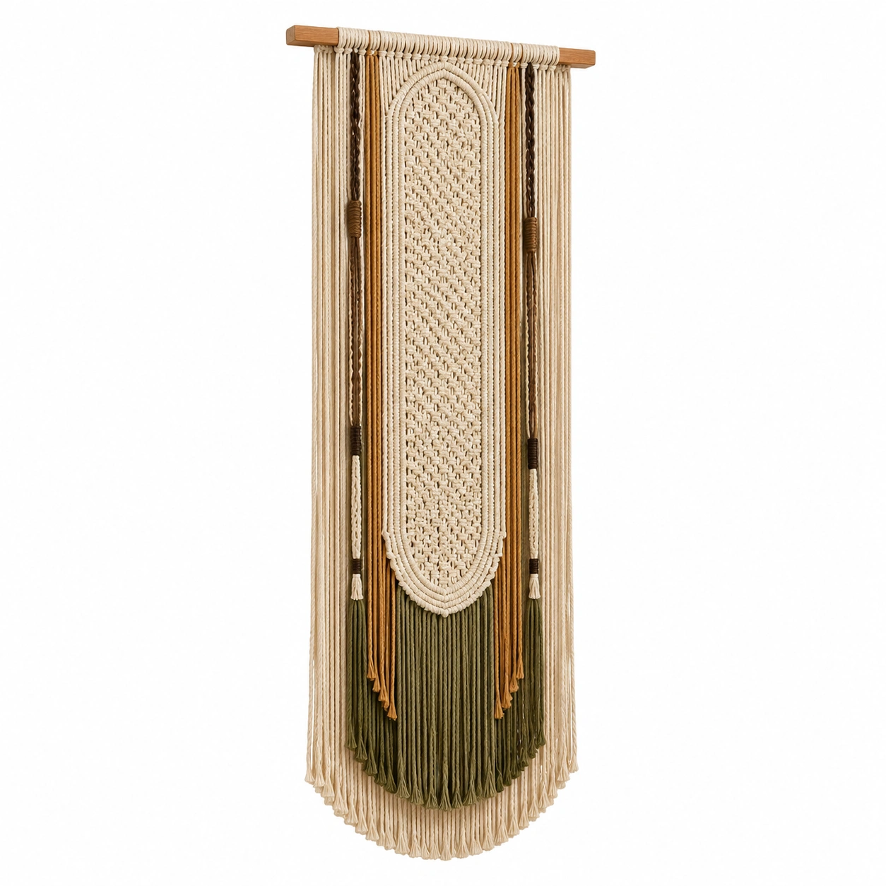 Tapiz de Pared de Macramé Hecho a Mano Beige y Verde-RALMOVIEL