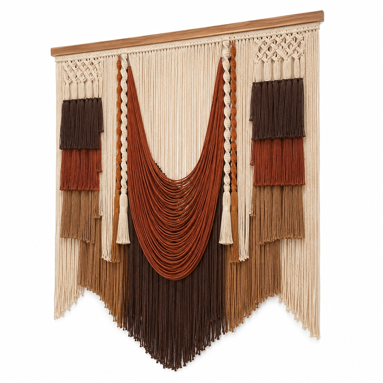 Tapiz de Macramé Bohemio para Pared Beige/Óxido/Marrón-RALMOVIEL