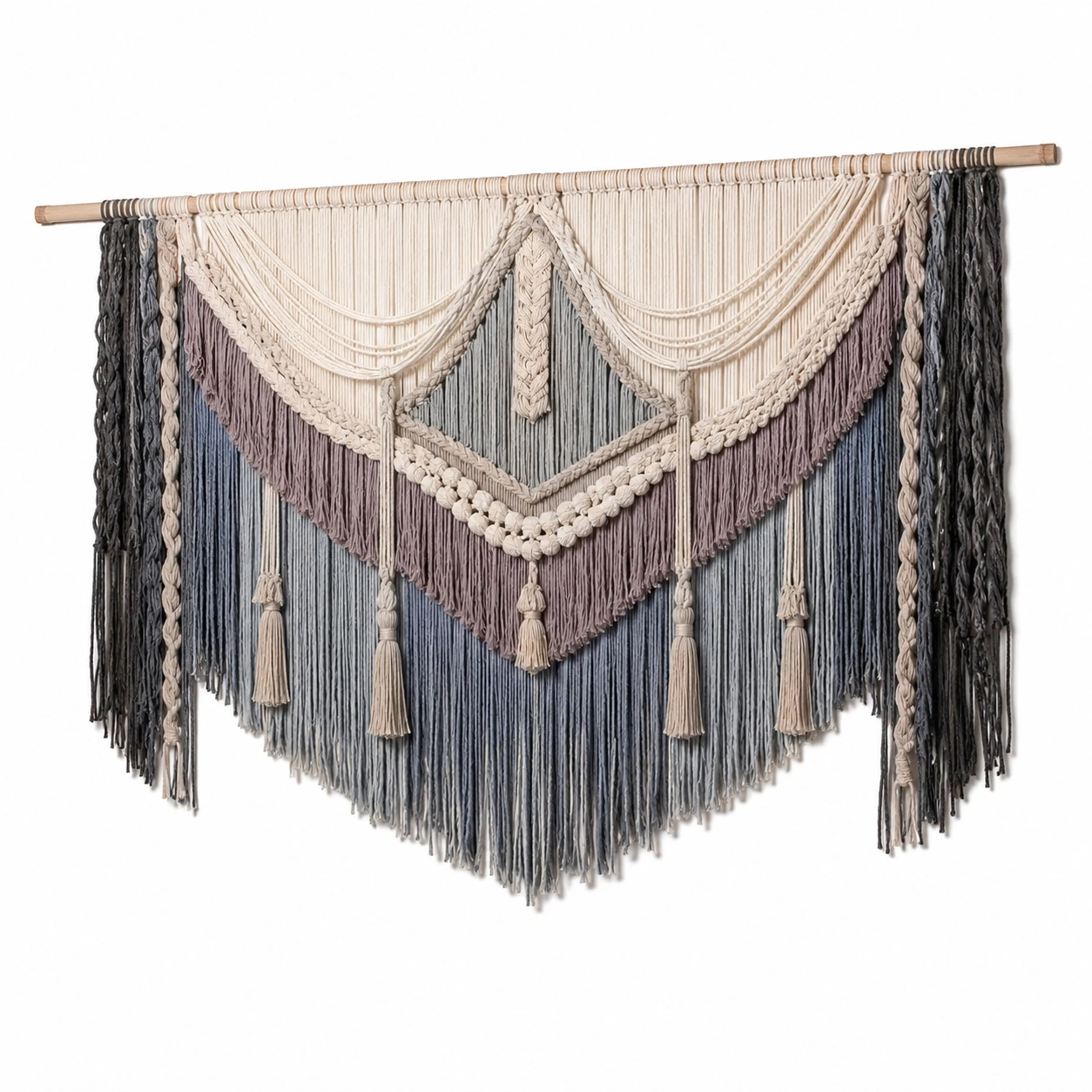 Tapiz Macramé Decorativo de Pared Bohemio Beige/Gris/Azul 150x120cm-RALMOVIEL