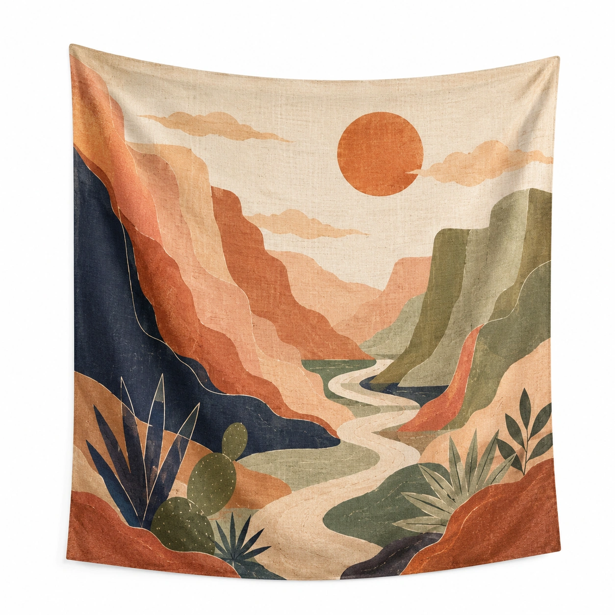 Tapiz Decorativo Abstracto de Paisaje de Colores Tierra-Livzina