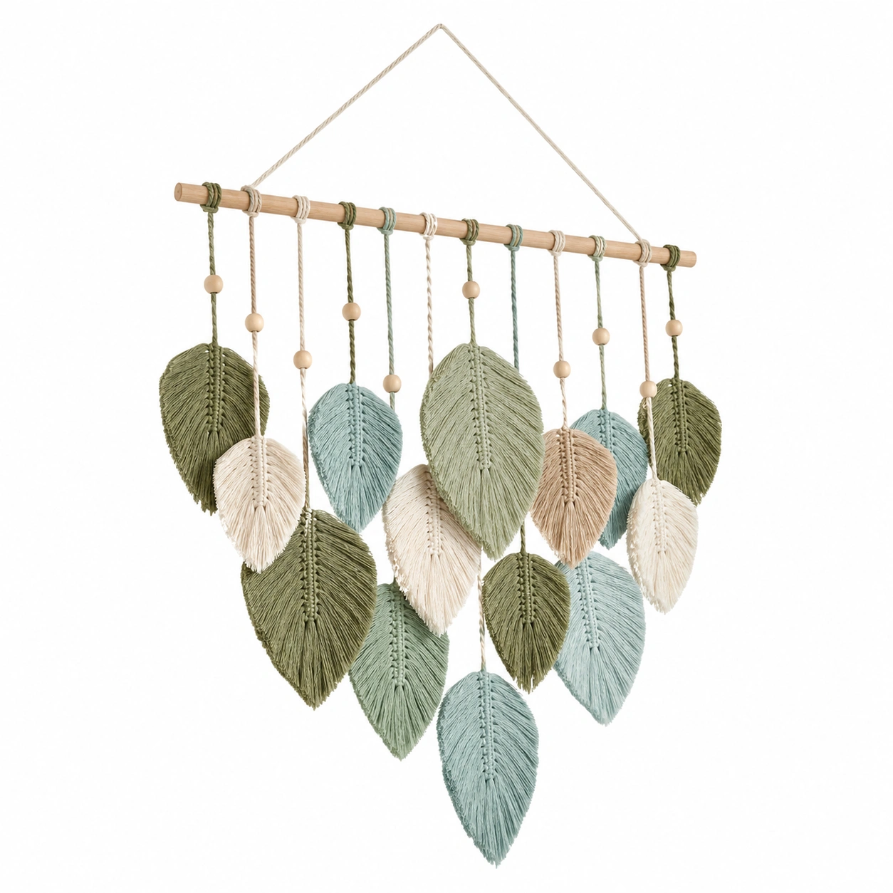 Decoración de Pared de Hojas de Macramé en Verde, Azul y Beige-Livzina