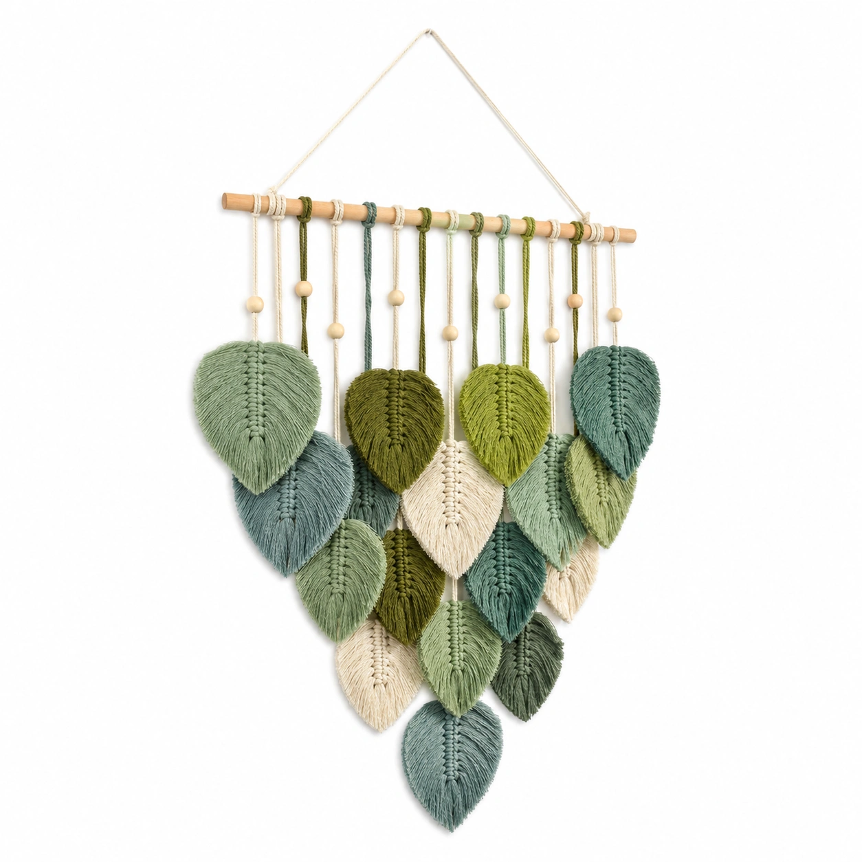 Decoración de Pared de Macramé Hojas Verde Beige Azul-Livzina