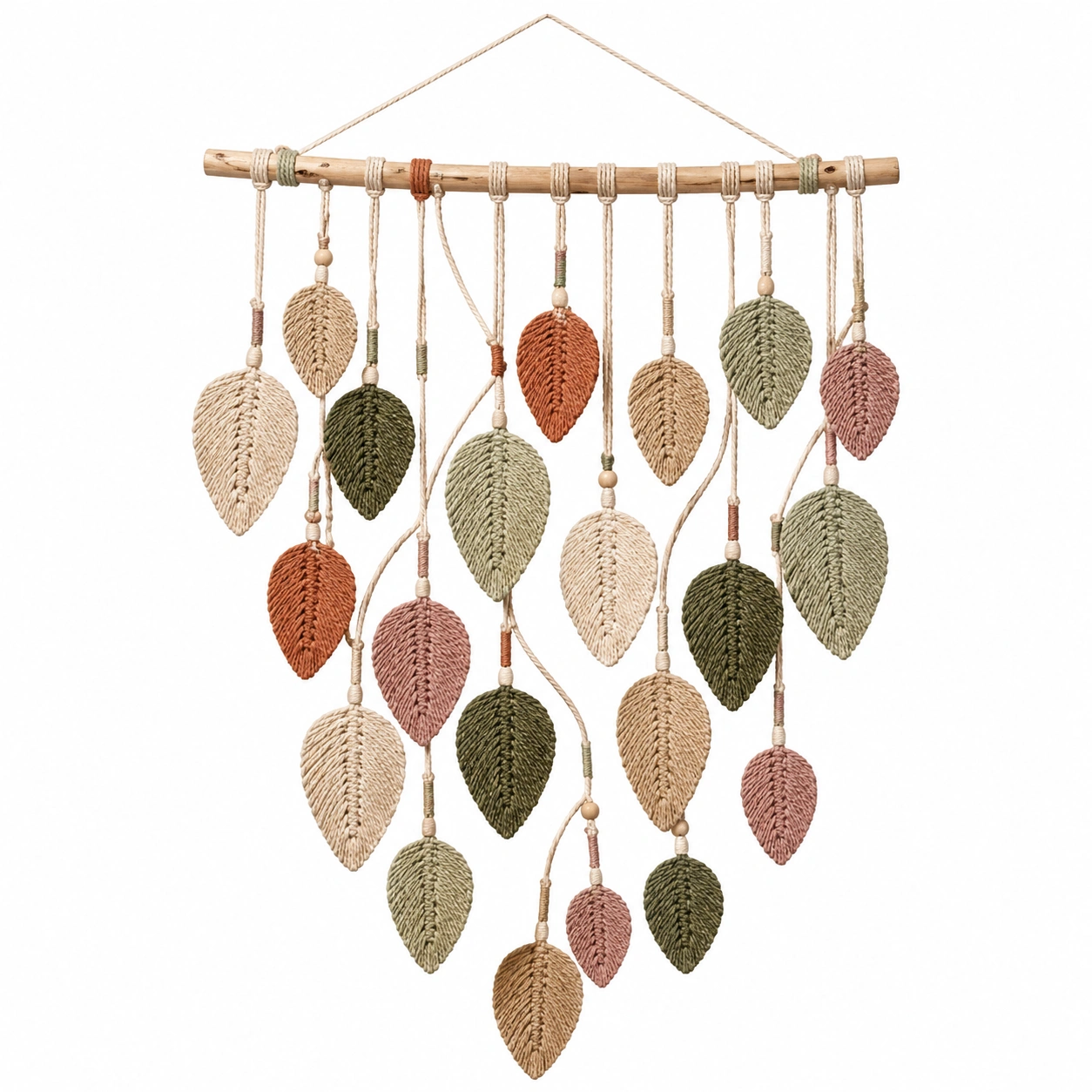Decoración de pared colgante de hojas de macramé en colores tierra-Livzina