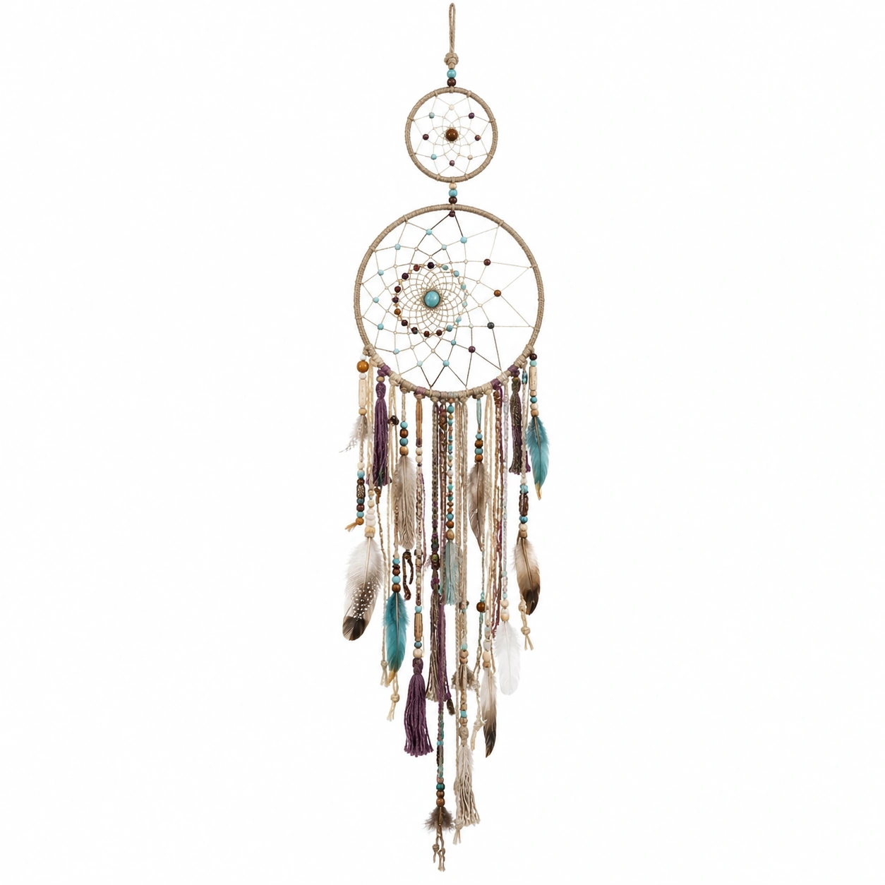 Atrapasueños Decorativo con Plumas Naturales y Cuentas de Colores, 75x25cm-Livzina