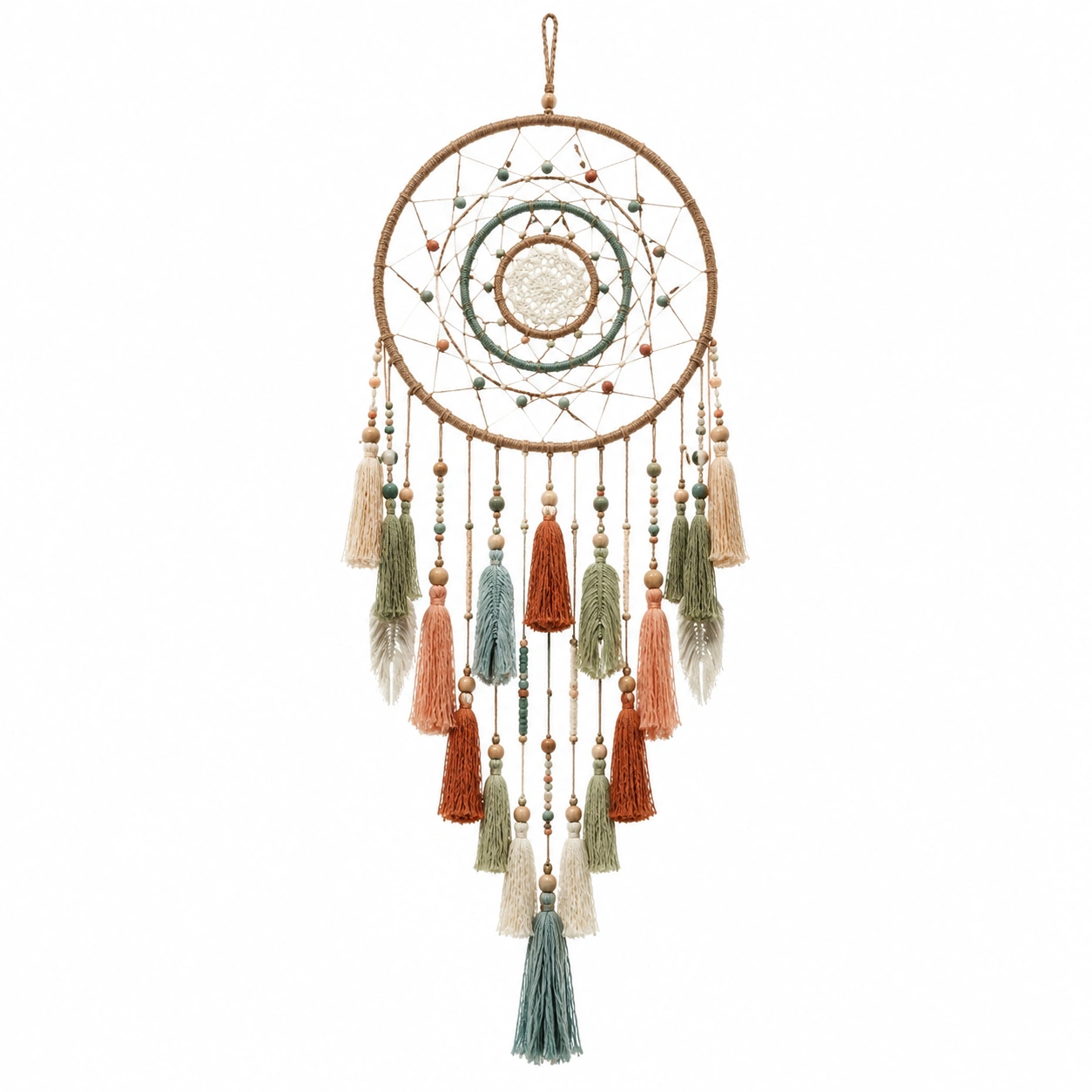 Atrapasueños Bohemio Grande en Colores Beige, Verde y Naranja-Livzina