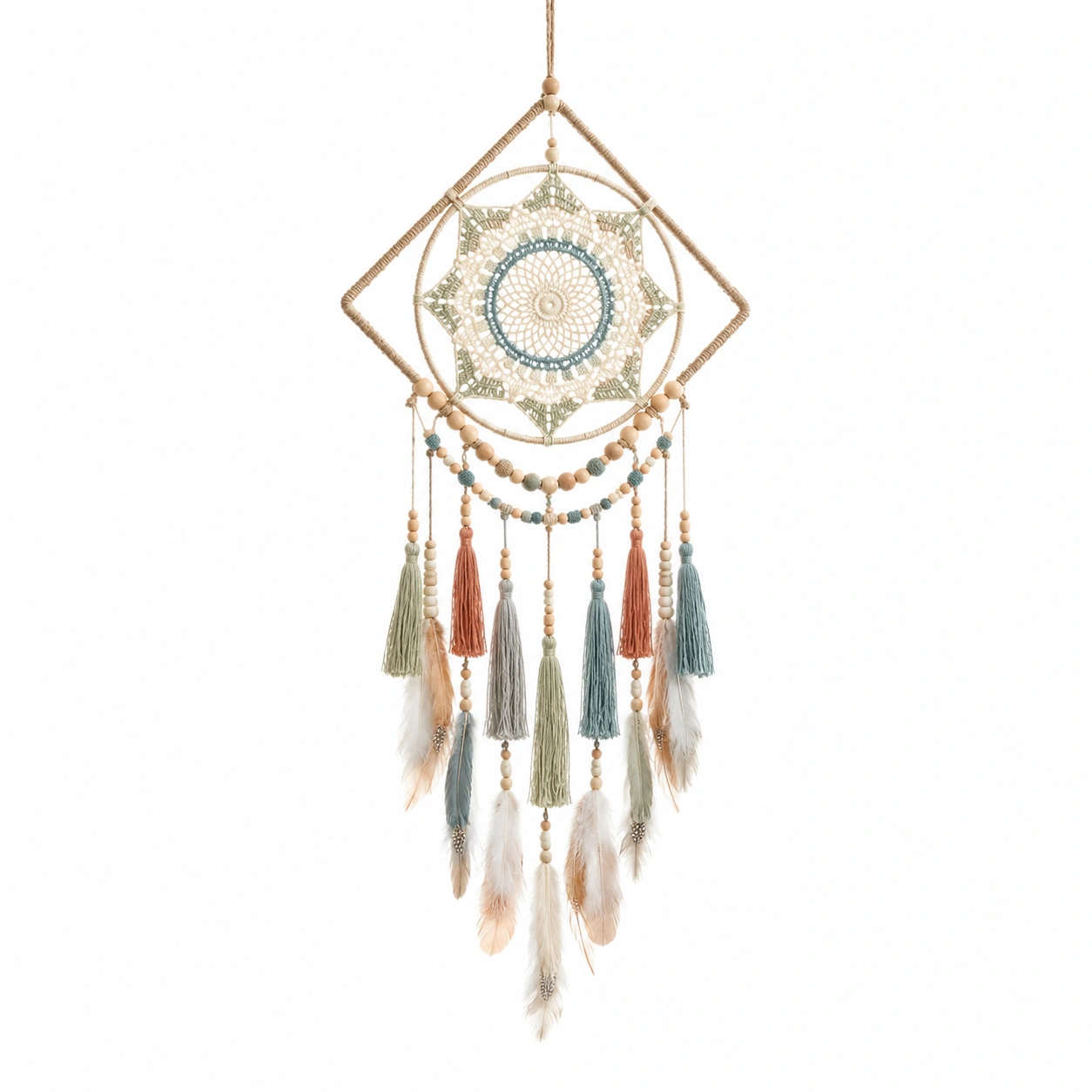 Atrapasueños Bohemio con Plumas Multicolor 80x33cm-Livzina