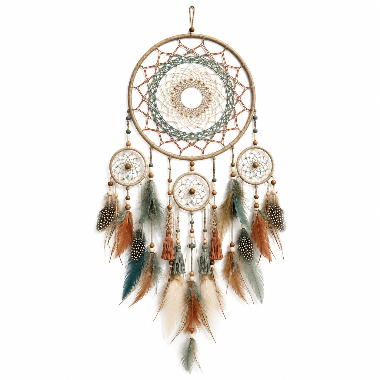 Atrapasueños Bohemio Colores Naturales con Plumas y Cuentas-Livzina
