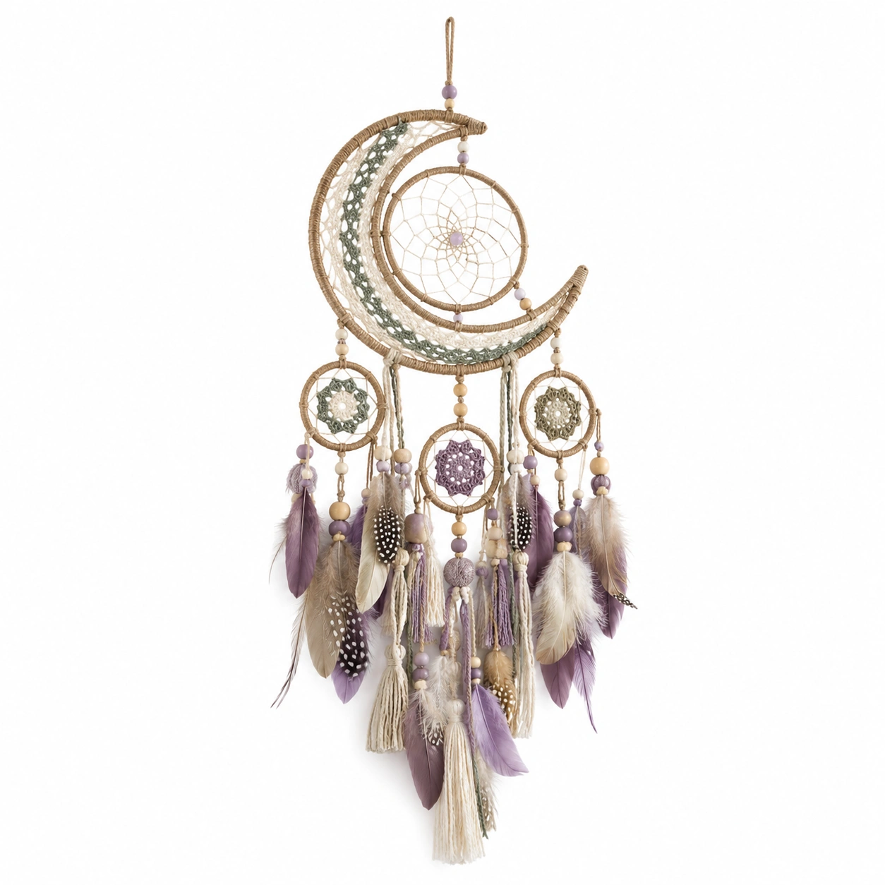 Atrapasueños Colgante en Forma de Luna con Plumas Moradas-Livzina