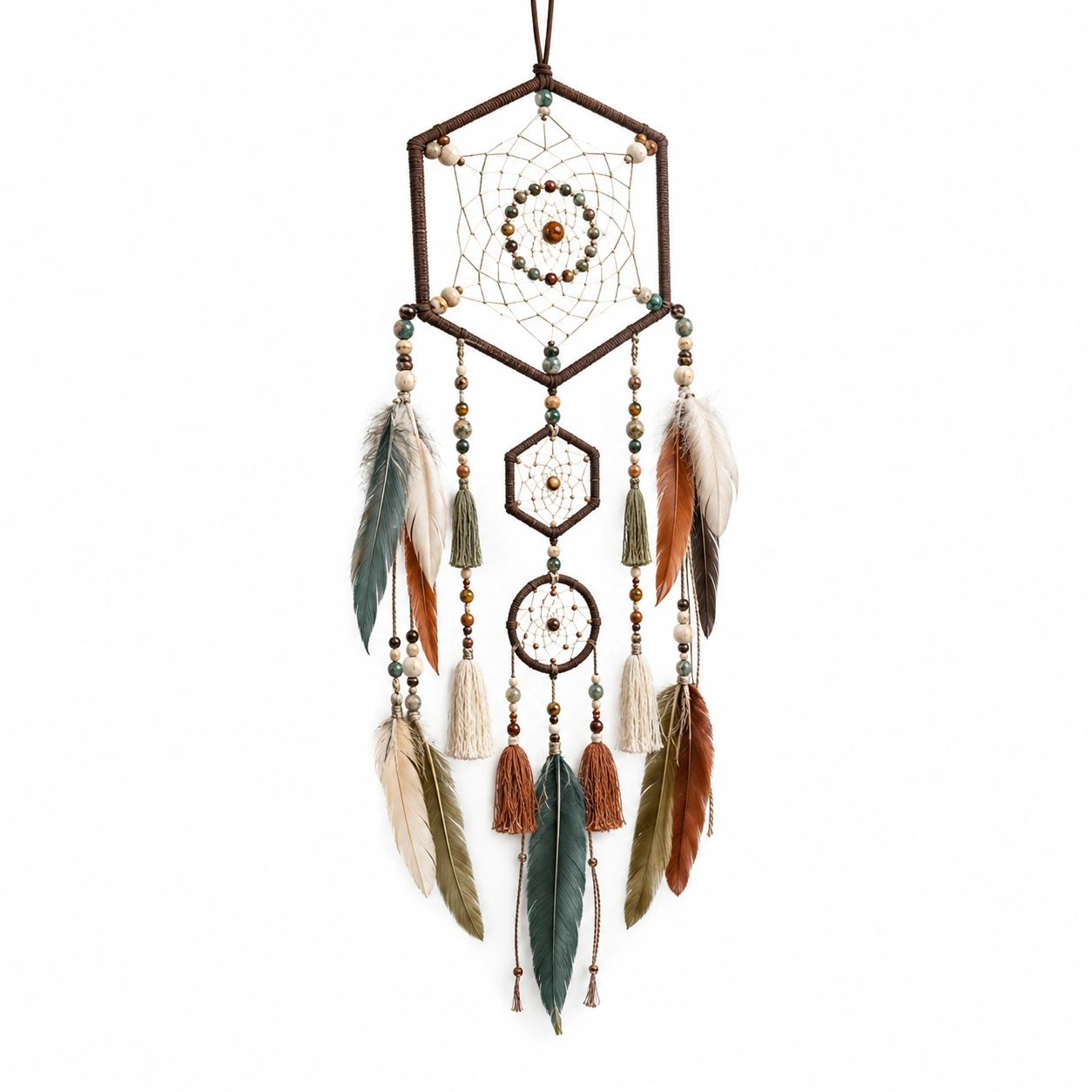 Atrapasueños Bohemio Decorativo con Plumas Naturales Multicolor-Livzina