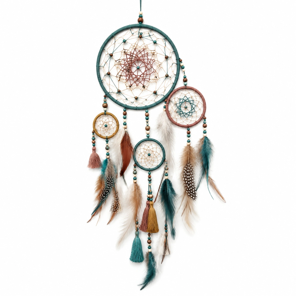 Atrapasueños Bohemio con Plumas y Cuentas Multicolor-Livzina
