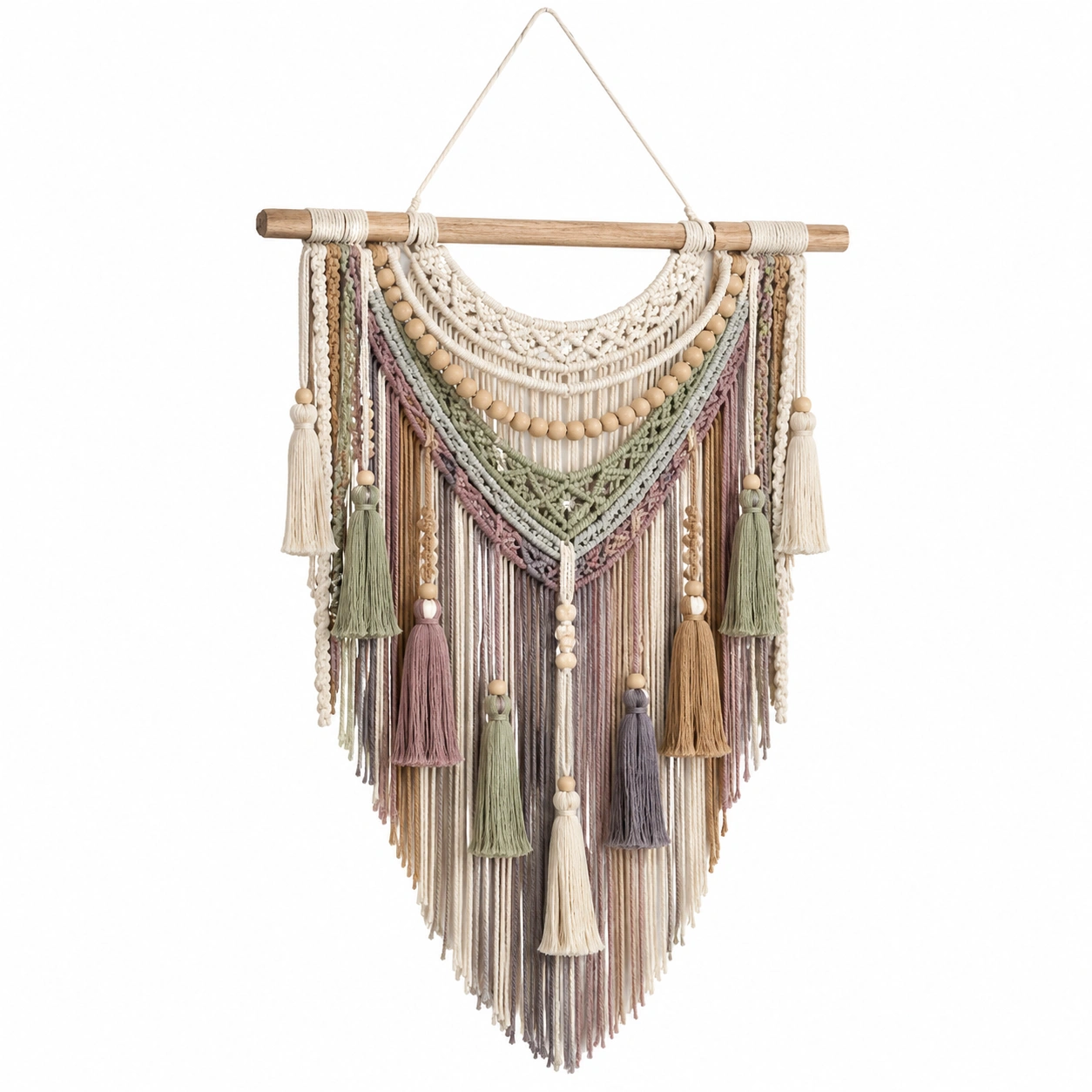 Tapiz Colgante Bohemio Multicolor 70x100cm con Detalles en Madera-Livzina