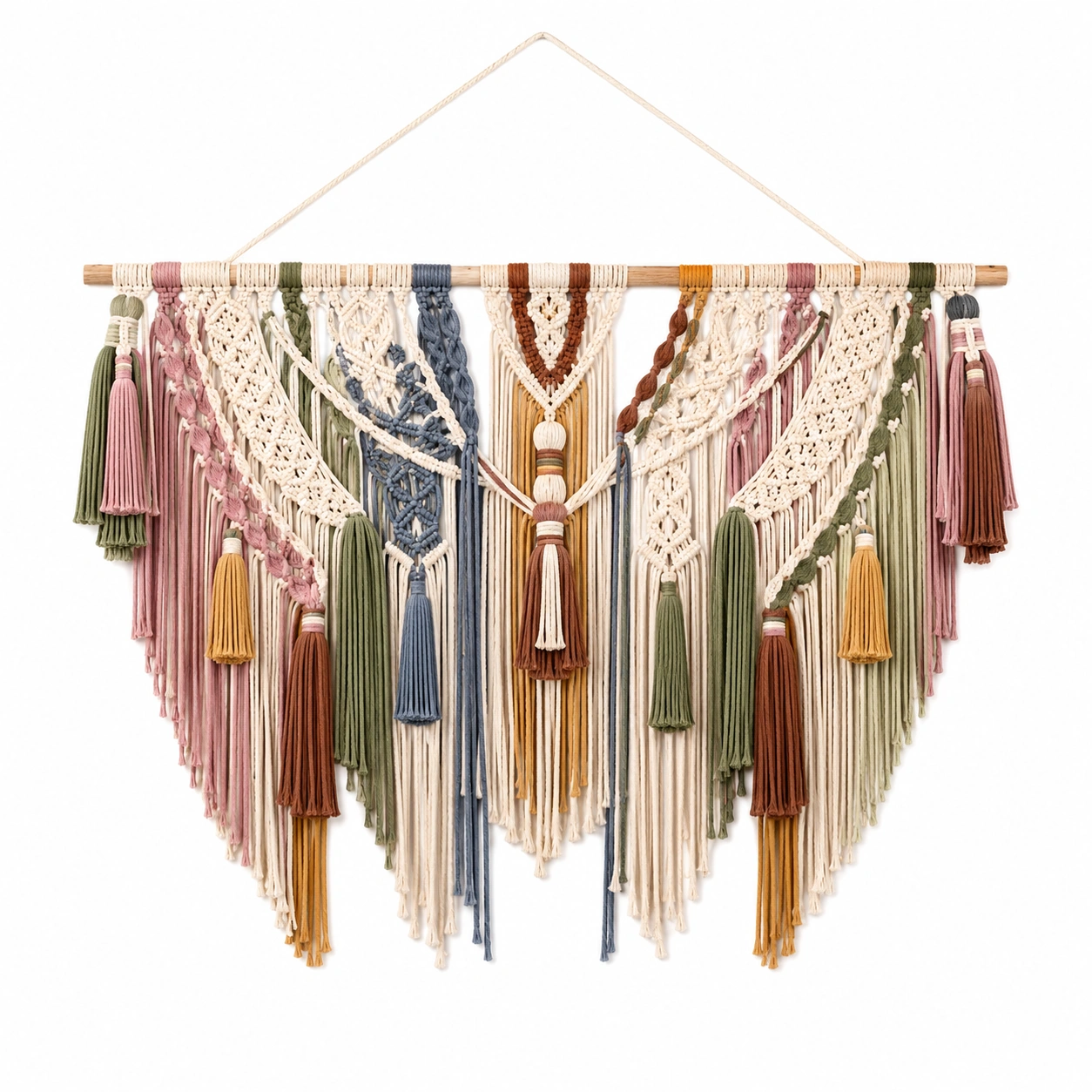 Tapiz de Macramé Hecho a Mano de Colores para Pared 100x90cm-Livzina