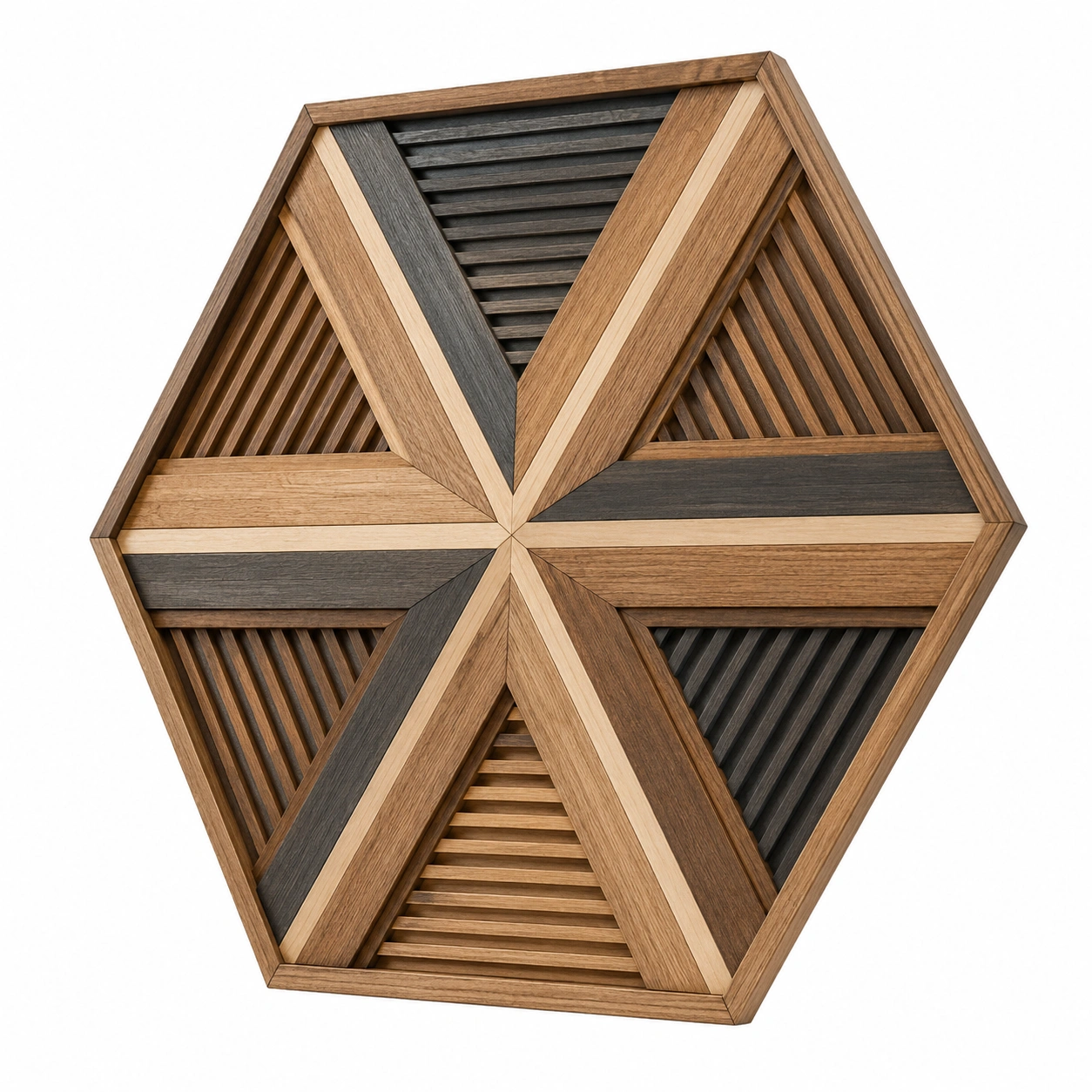 Panel Decorativo Hexagonal de Madera Marrón y Negro-Livzina