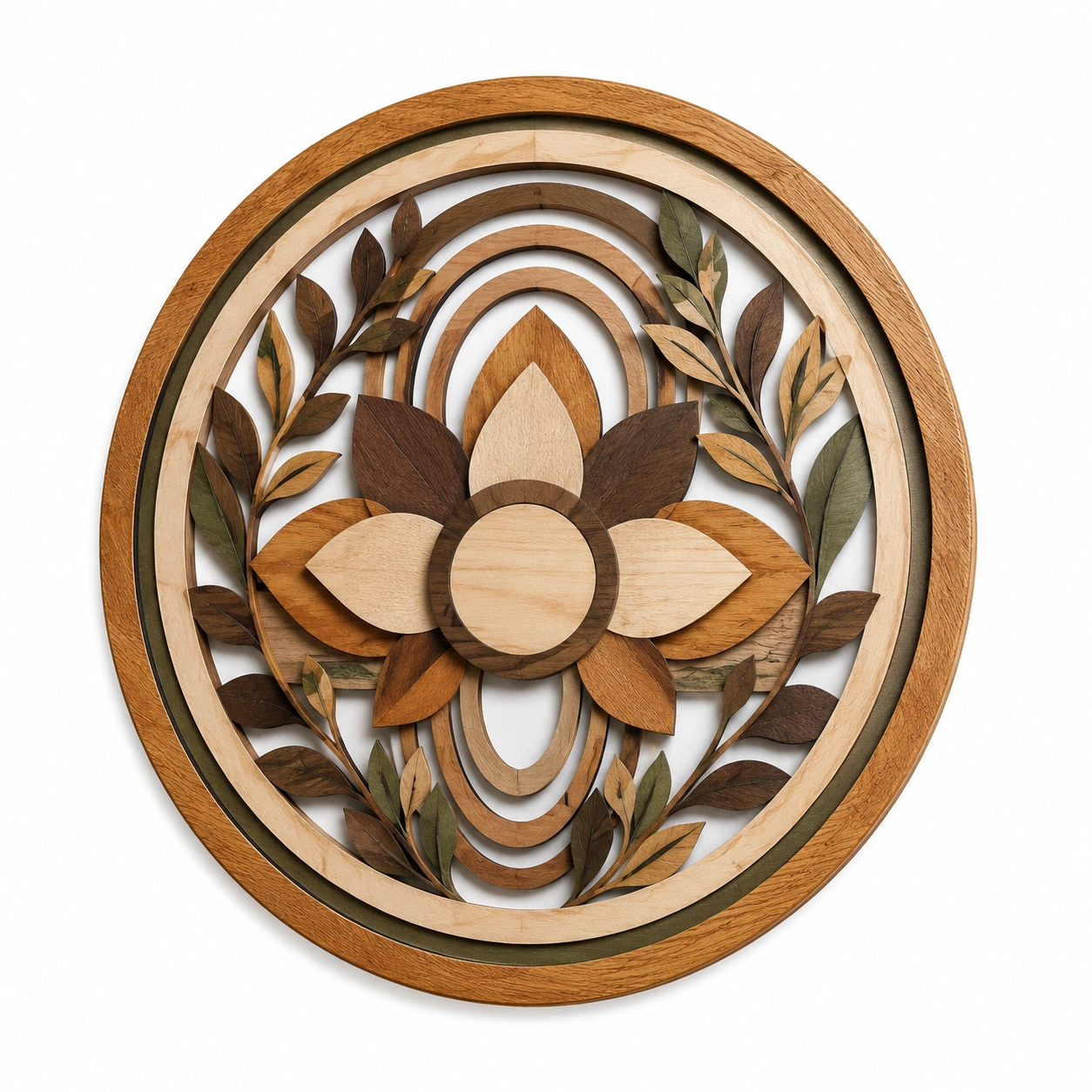 Decoración de Pared Circular de Madera con Diseño Floral-Livzina