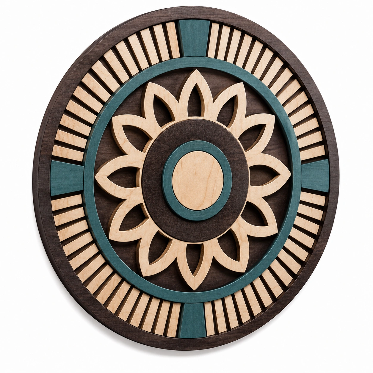 Decoración de Pared Circular Tallada en Marrón, Beige y Verde-Livzina