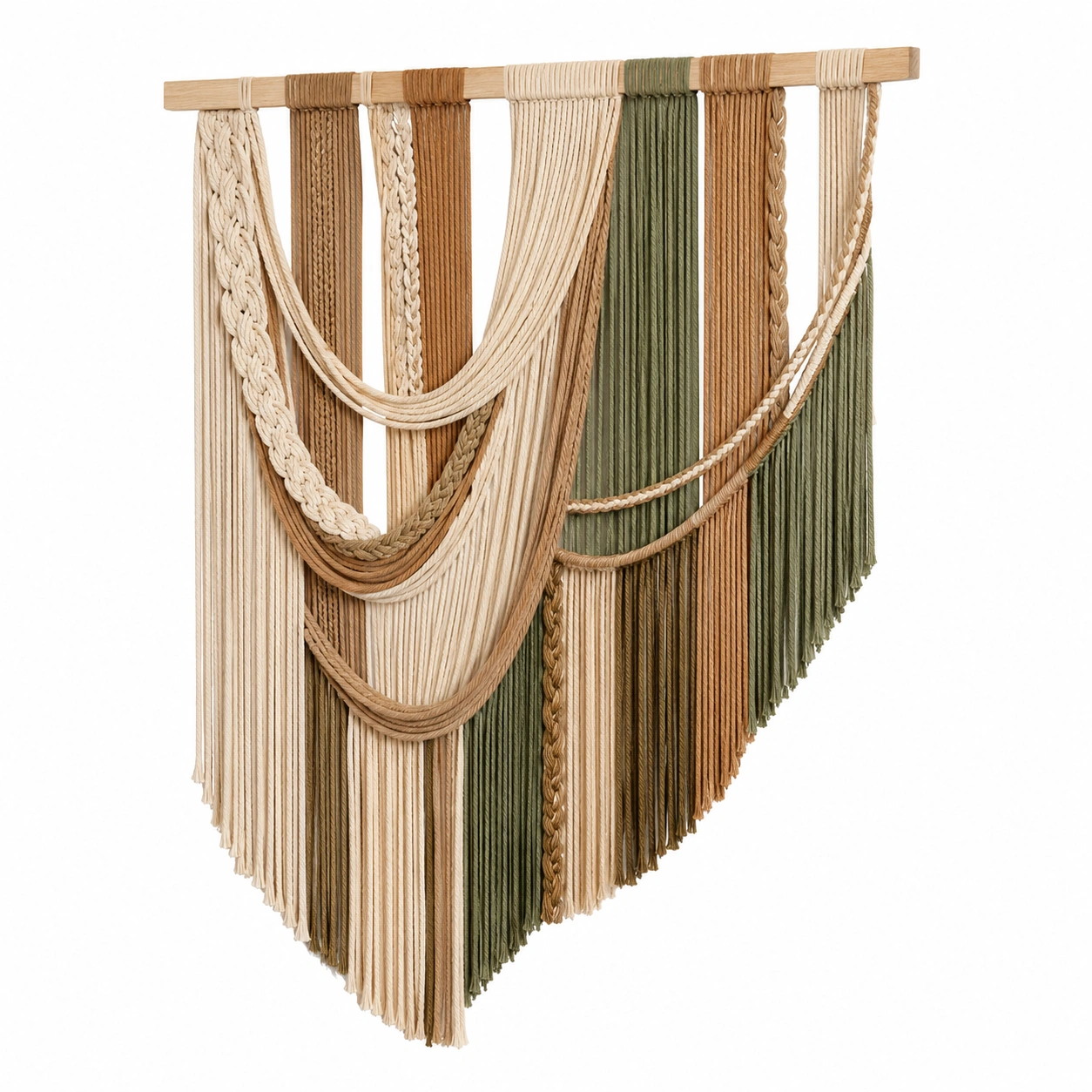 Tapiz de Macramé para Pared en Beige, Verde y Marrón-Livzina