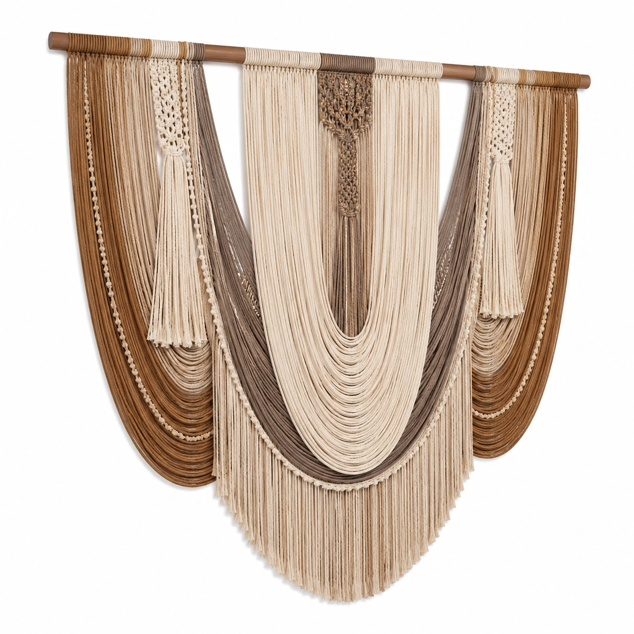 Tapiz de Pared Bohemio Macramé Grande Marrón y Beige-Livzina