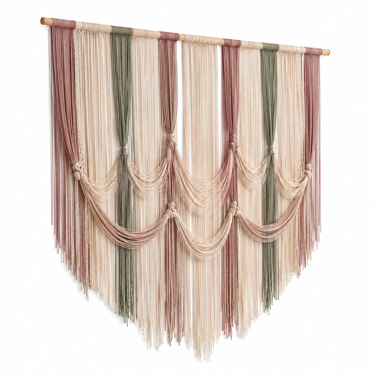 Tapiz de Pared Bohemio Beige, Rosa y Verde-Livzina