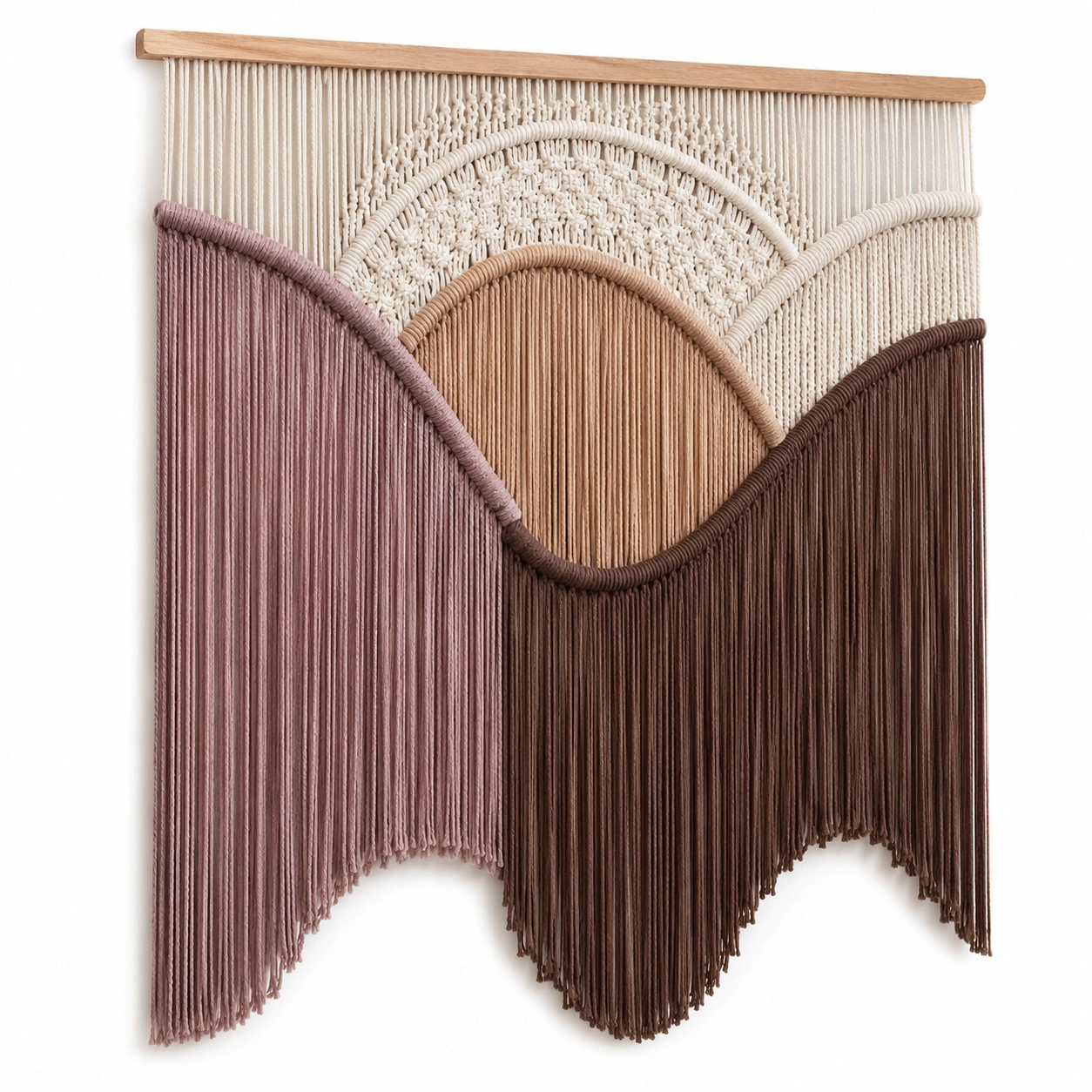 Tapiz de Pared de Macramé Bohemio Grande en Tonos Marrón y Beige-Livzina
