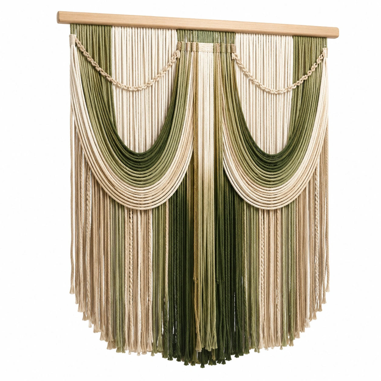 Tapiz de Macramé Bohemio en Tonos Verdes y Beige 100x150cm-Livzina