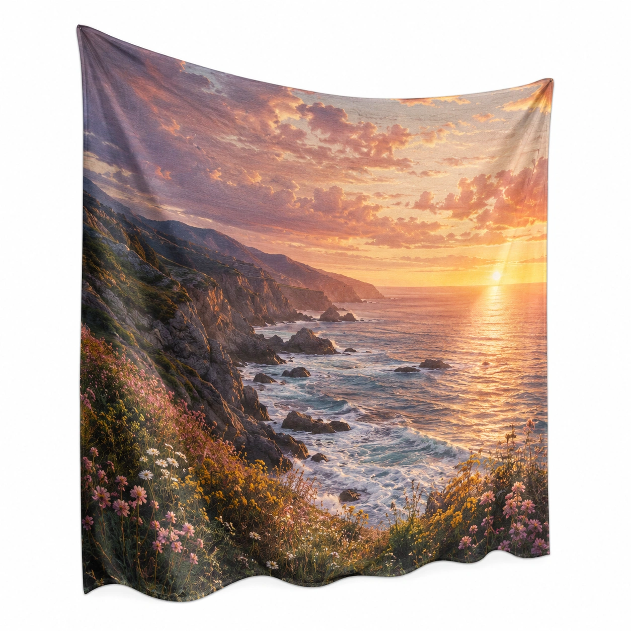 Tapiz de Paisaje Costero al Atardecer Multicolor-Furno Rixa