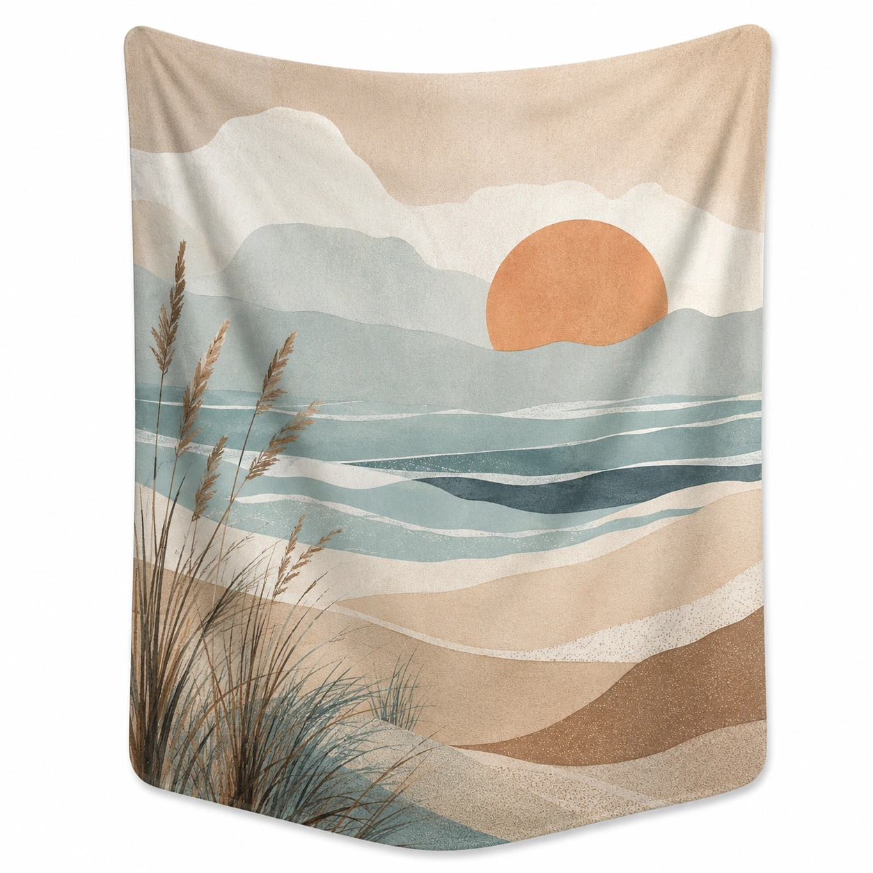 Tapiz Decorativo Paisaje Bohemio Beige y Azul 150x130cm-Furno Rixa
