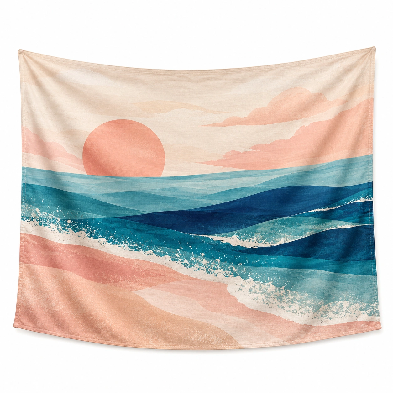 Tapiz Decorativo Paisaje Marino Amanecer Rosa y Azul 200x150 cm-Furno Rixa