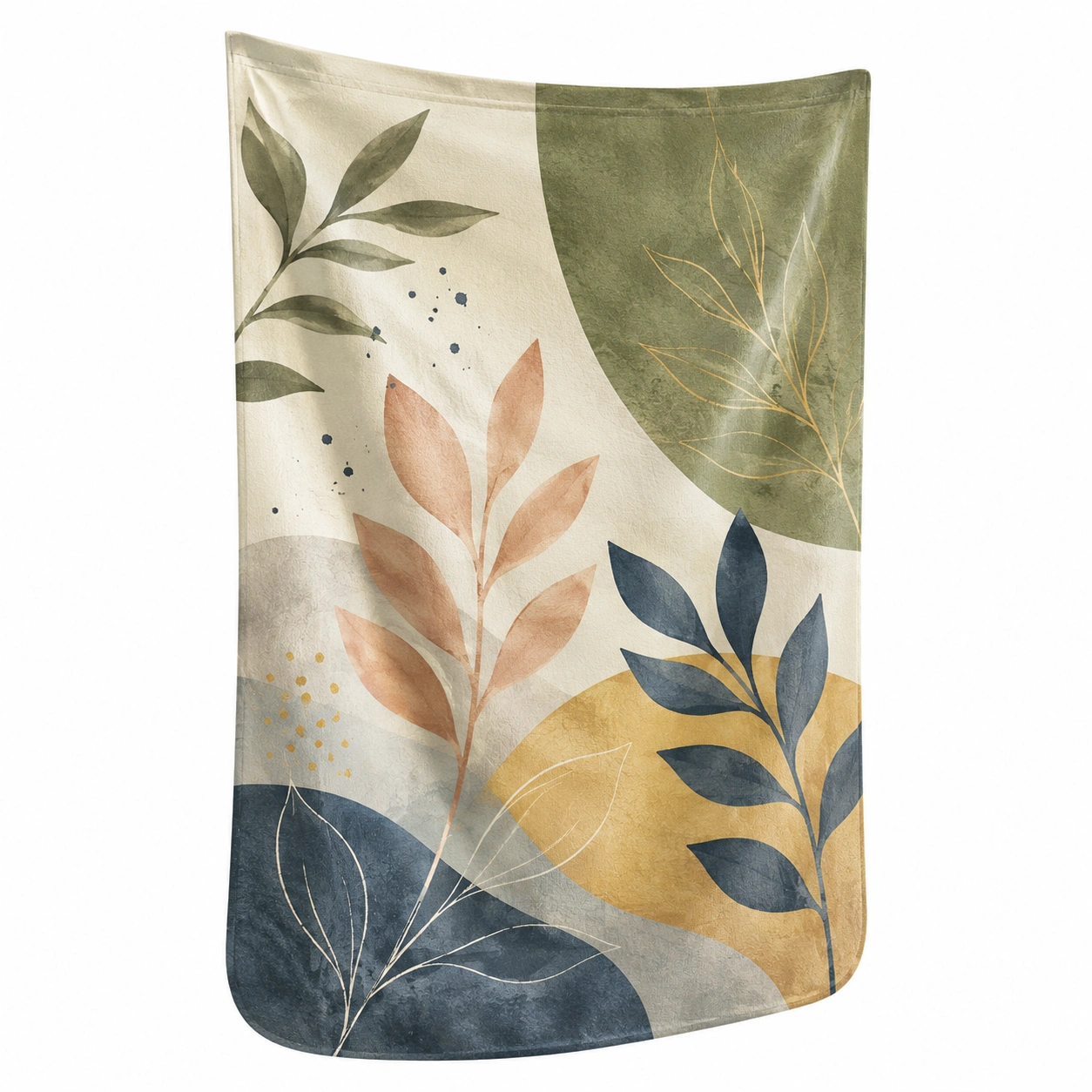 Tapiz Decorativo con Diseño de Hojas en Terracota, Verde y Azul-Furno Rixa