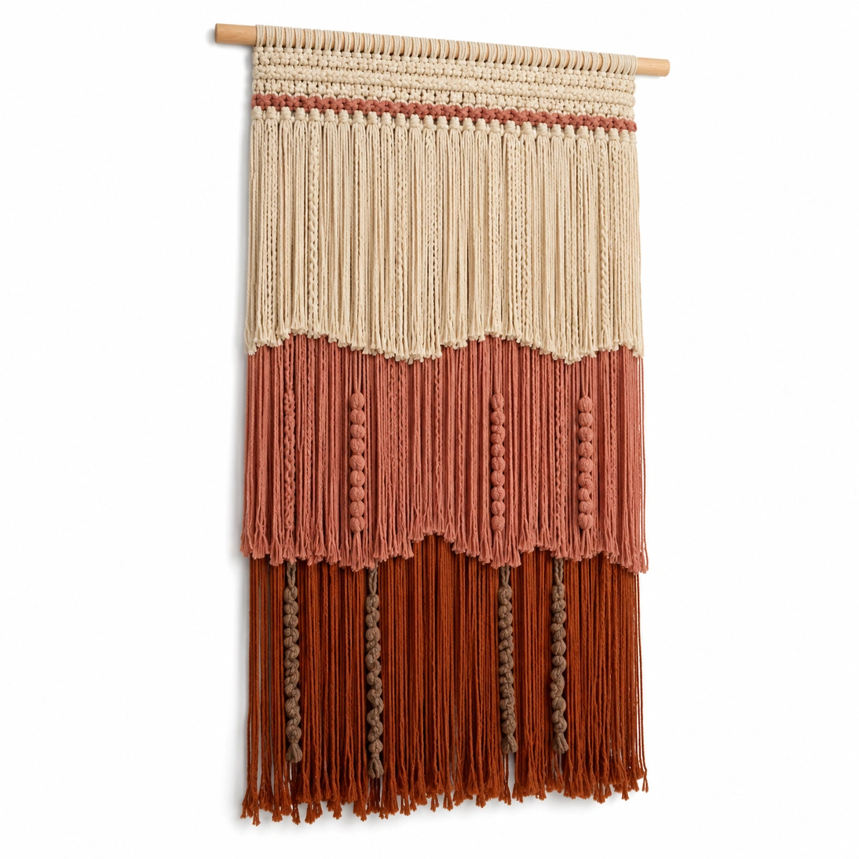 Tapiz de macramé bohemio en beige, rosa y terracota-Furno Rixa