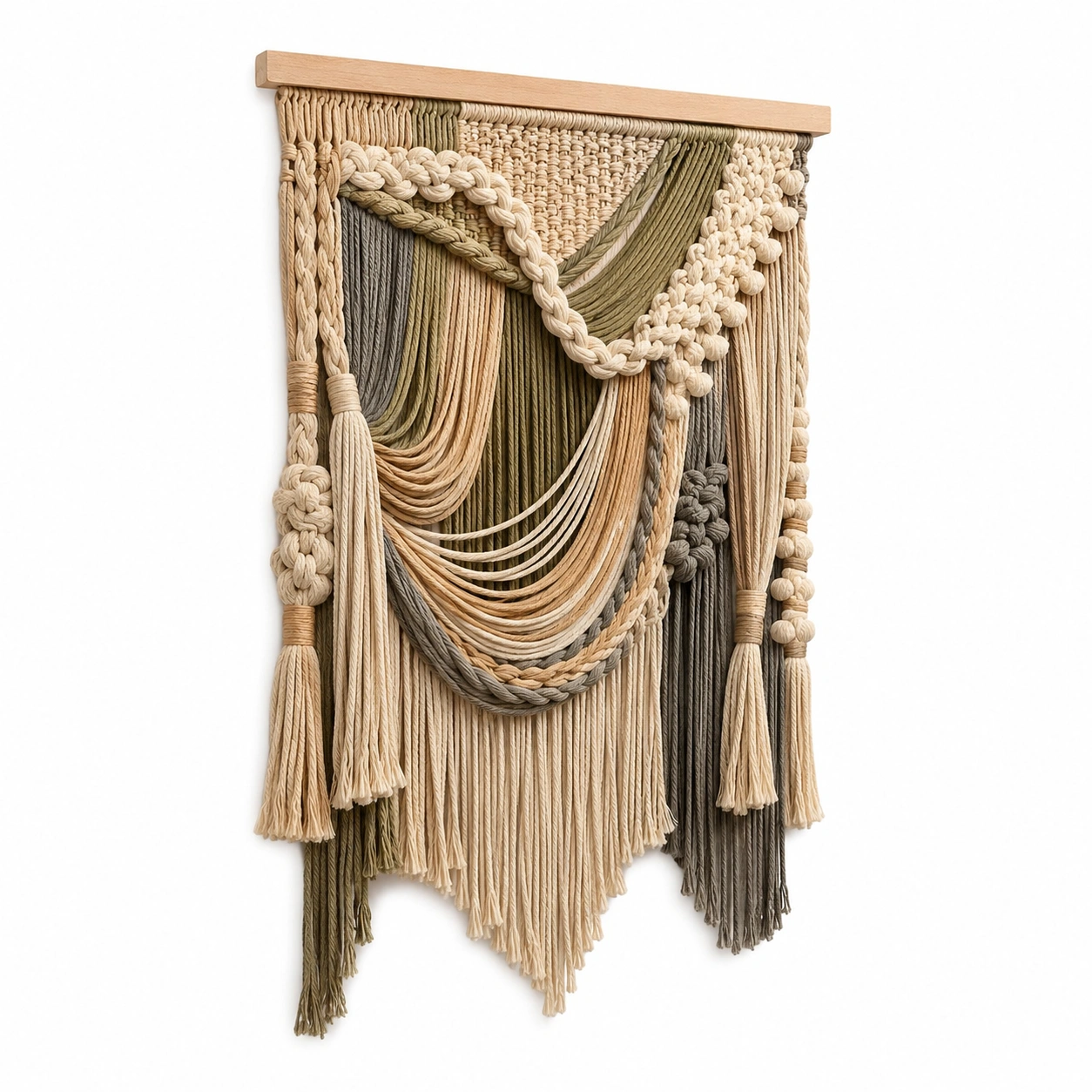 Tapiz de Macramé Hecho a Mano Beige y Verde 60x90cm-Furno Rixa