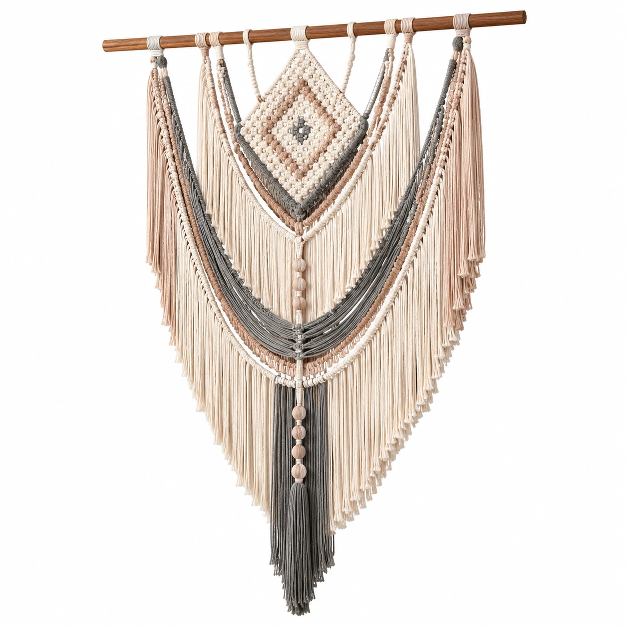 Tapiz Macramé Bohemio Hecho a Mano Beige y Gris-Furno Rixa