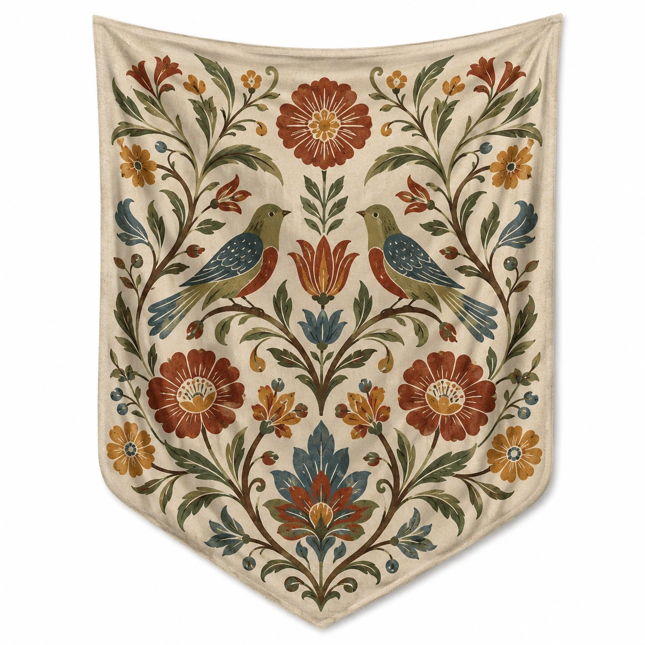 Tapiz Decorativo con Diseños de Pájaros y Flores en Tonos Tierra-meubelvia