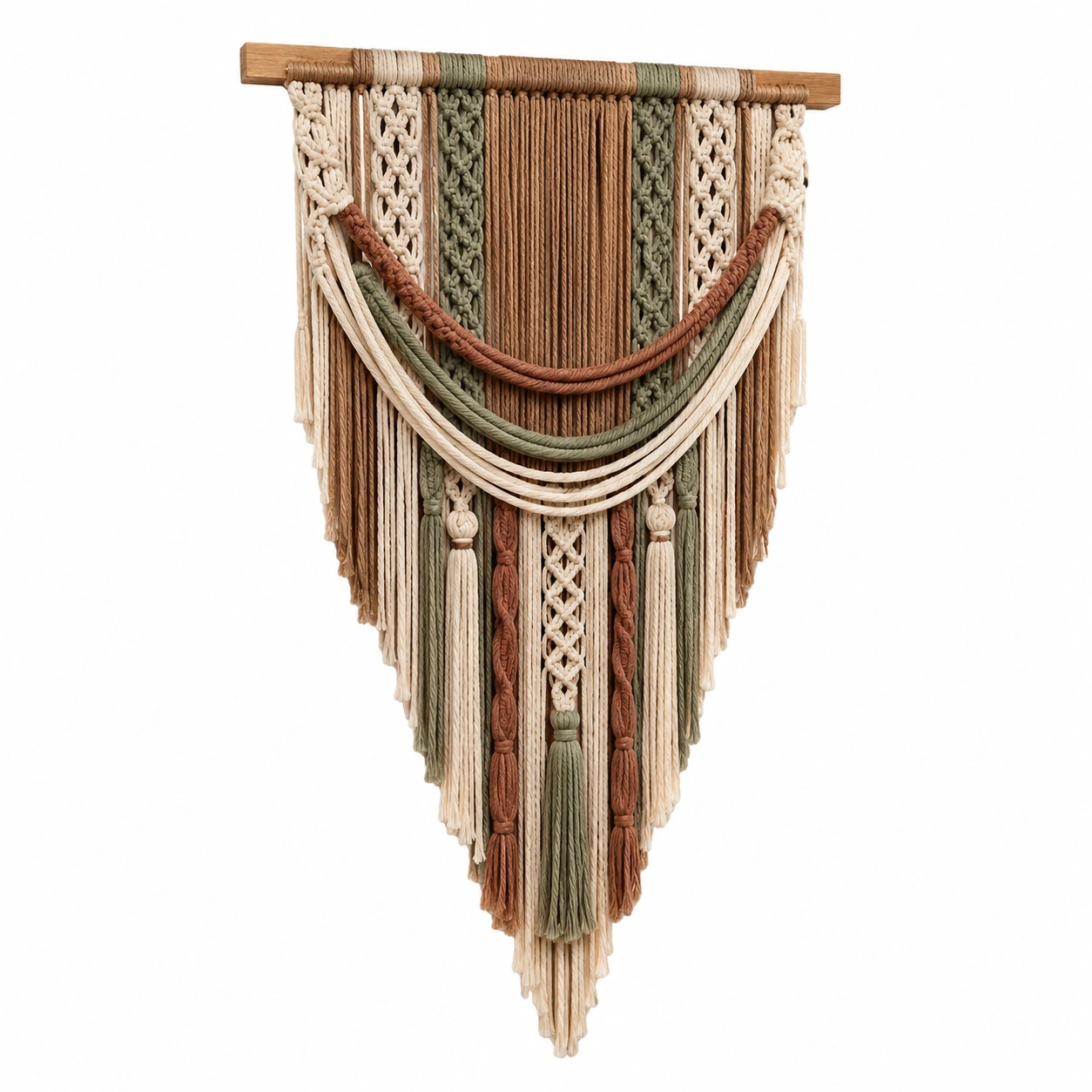 Tapiz de Macramé Bohemio en Crema, Verde y Marrón-meubelvia