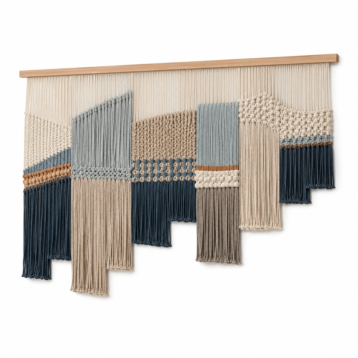 Tapiz de Pared Macramé Geométrico Hecho a Mano Beige y Azul-meubelvia