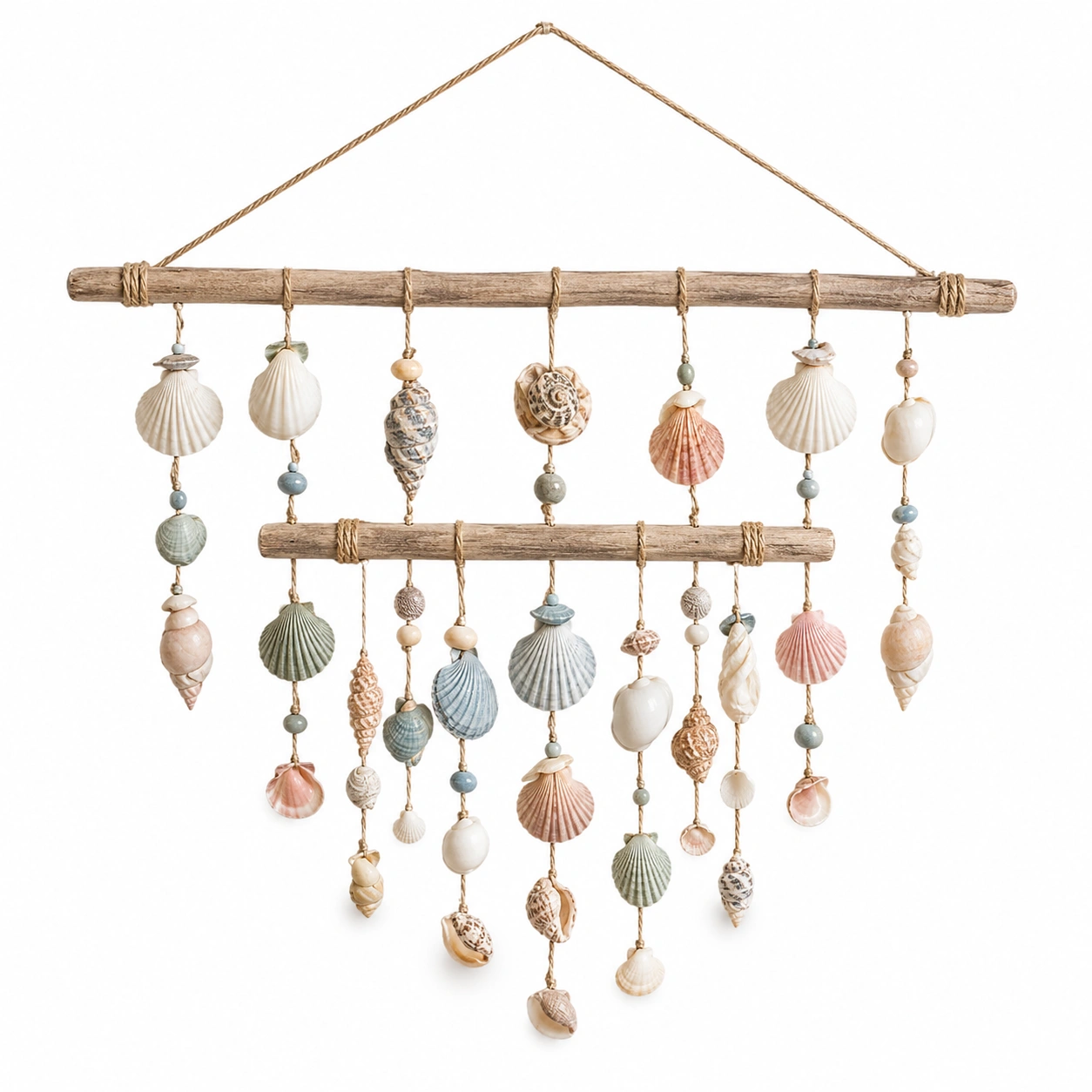 Decoración Colgante de Pared con Conchas en Beige, Verde y Rosa-LiVdina