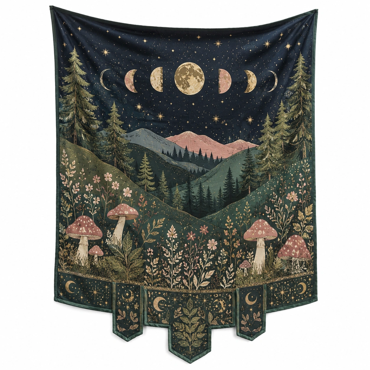 Tapiz Decorativo Noche Estrellada Montañas 150x200cm Verde Rosa Azul Oro-LiVdina