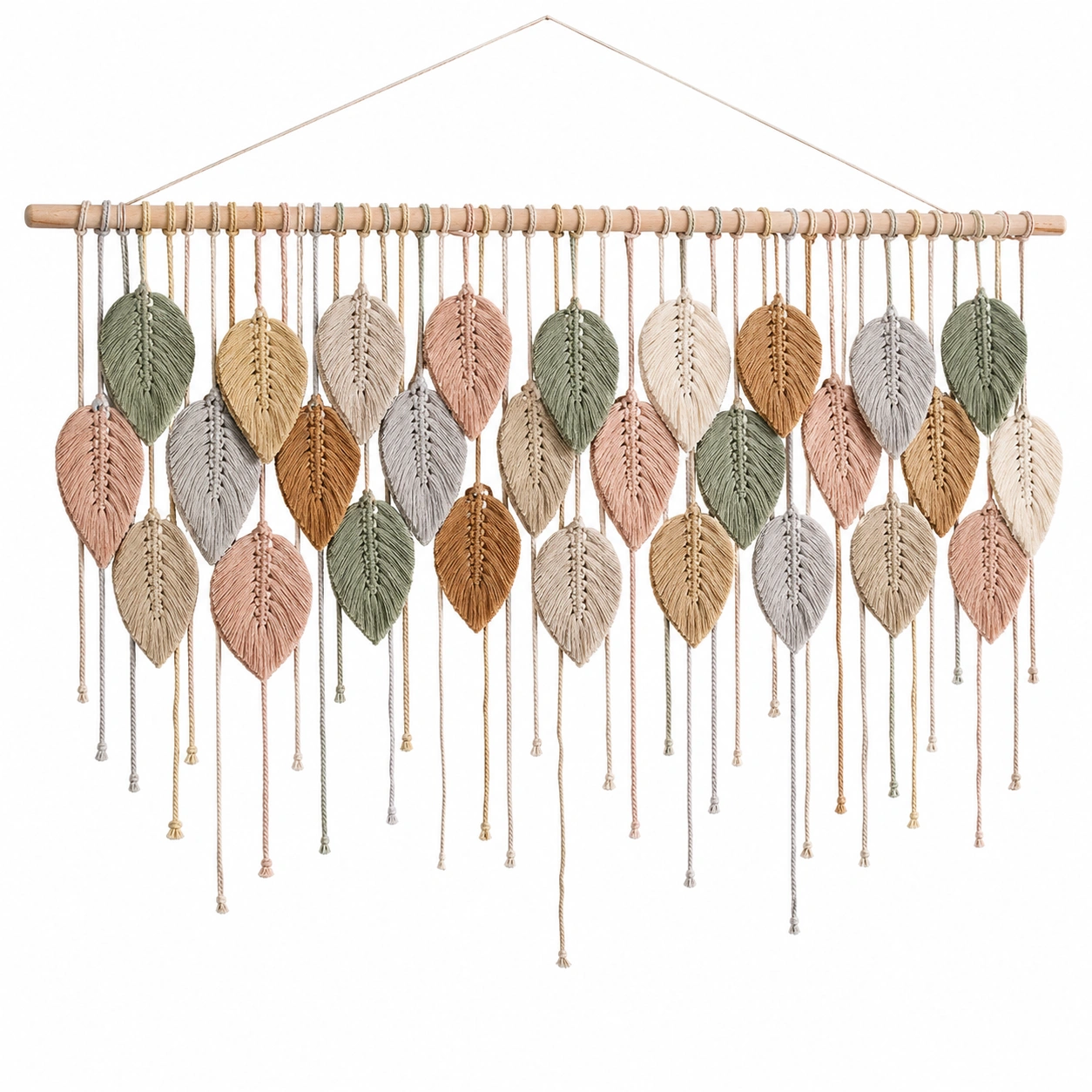 Decoración de pared en macramé con diseño de hojas multicolor-LiVdina