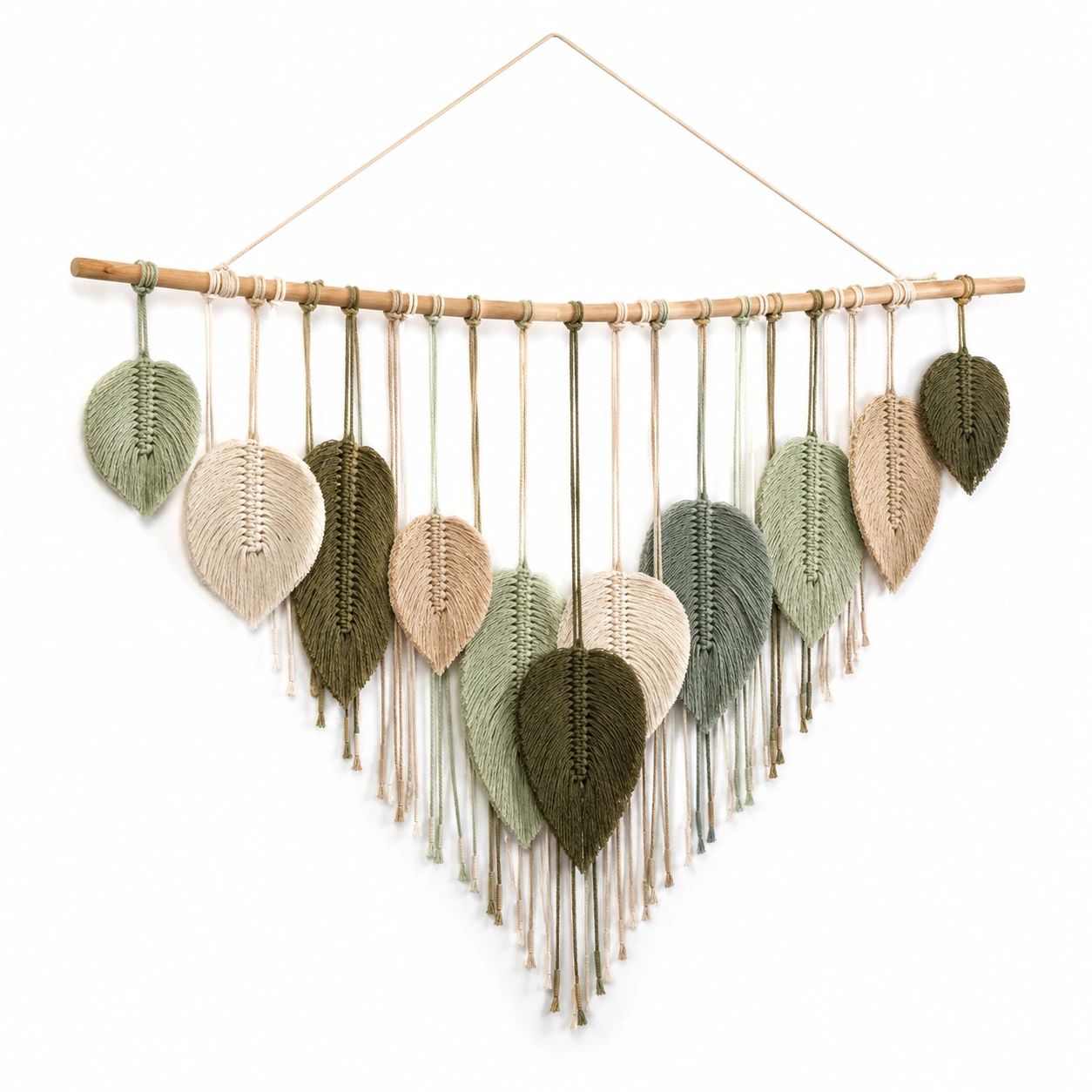 Decoración de Pared en Macramé de Hojas Verdes y Beige-LiVdina