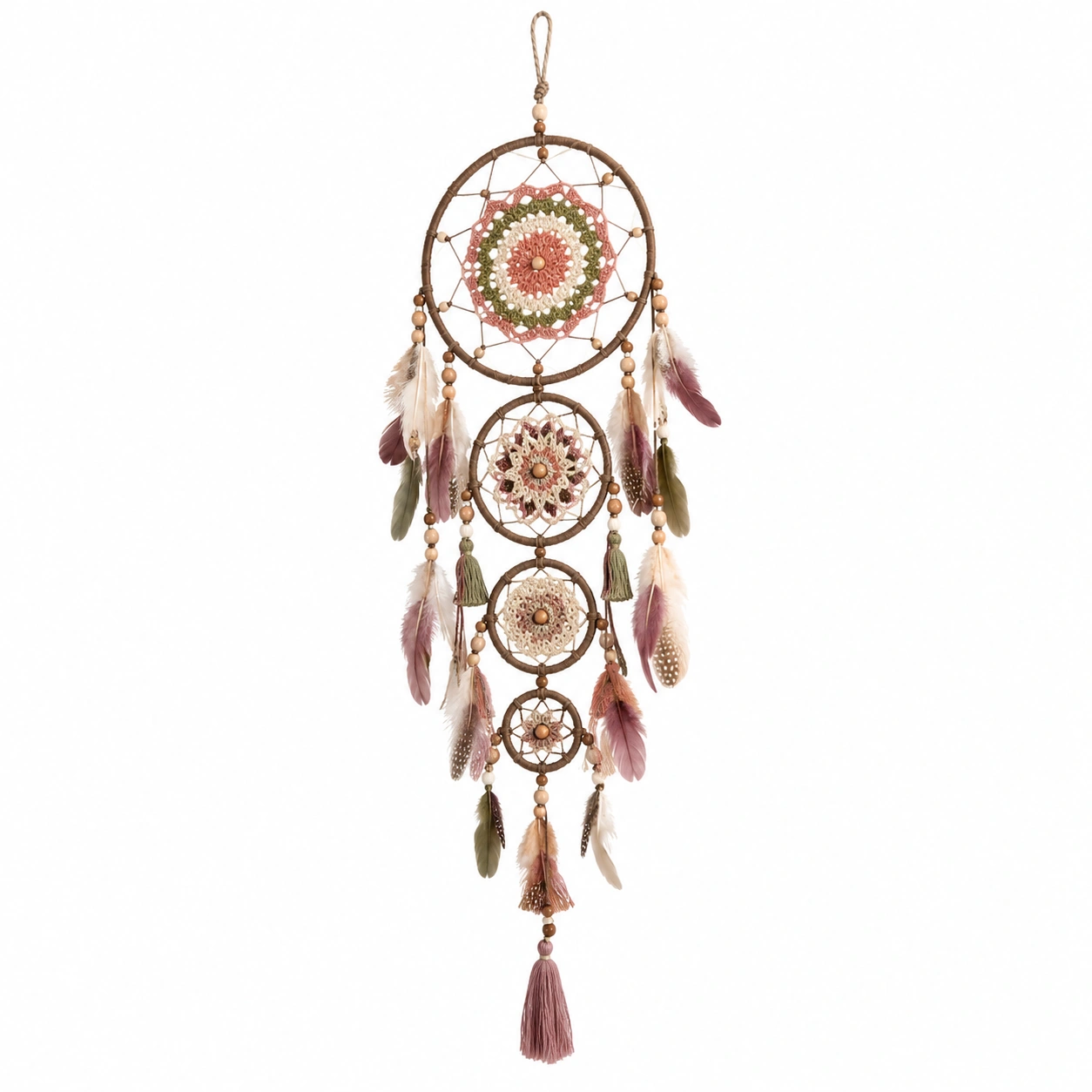 Atrapasueños Bohemio con Plumas Naturales de Colores Suaves-LiVdina