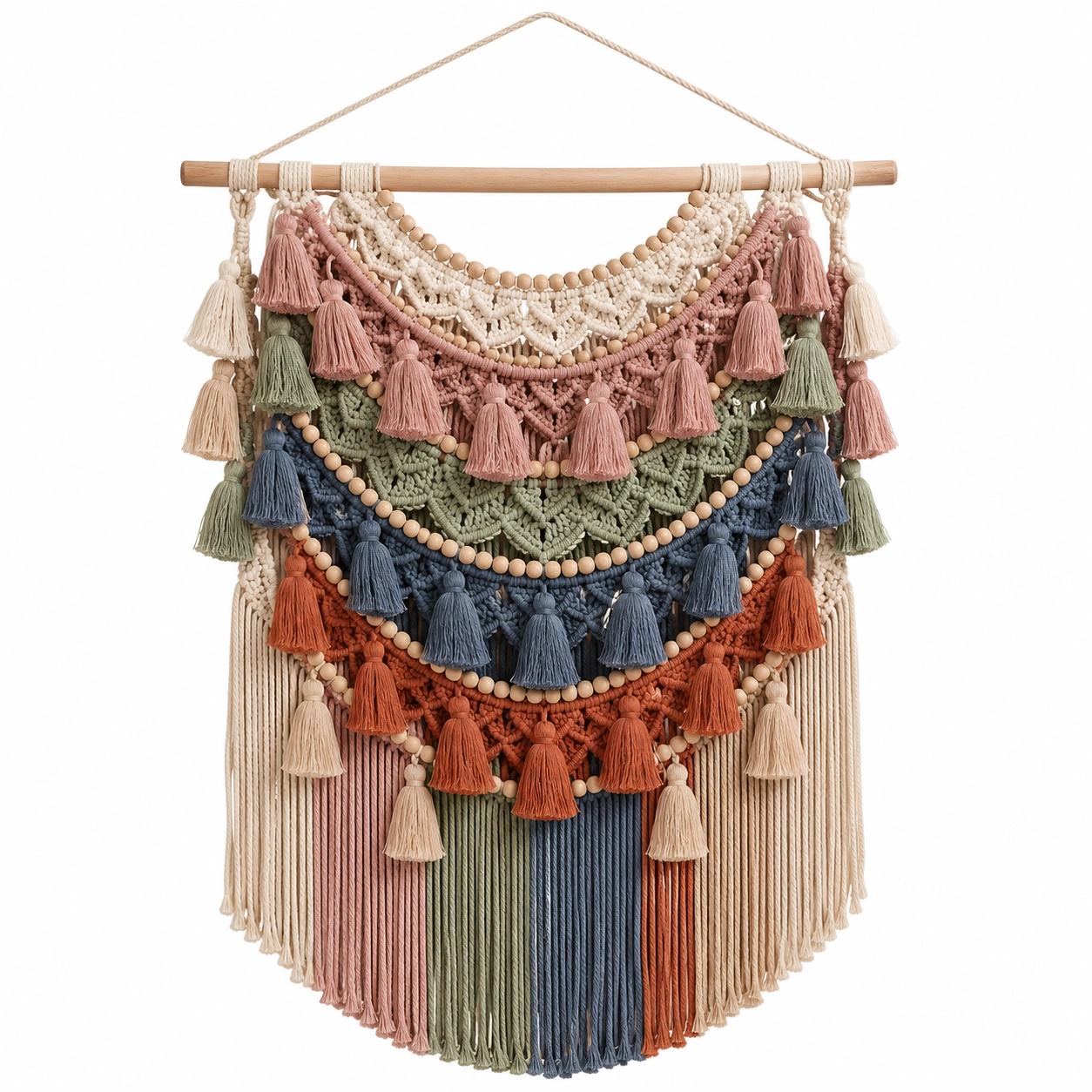 Tapiz de Macramé Multicolor con Flecos para Decoración de Pared-LiVdina