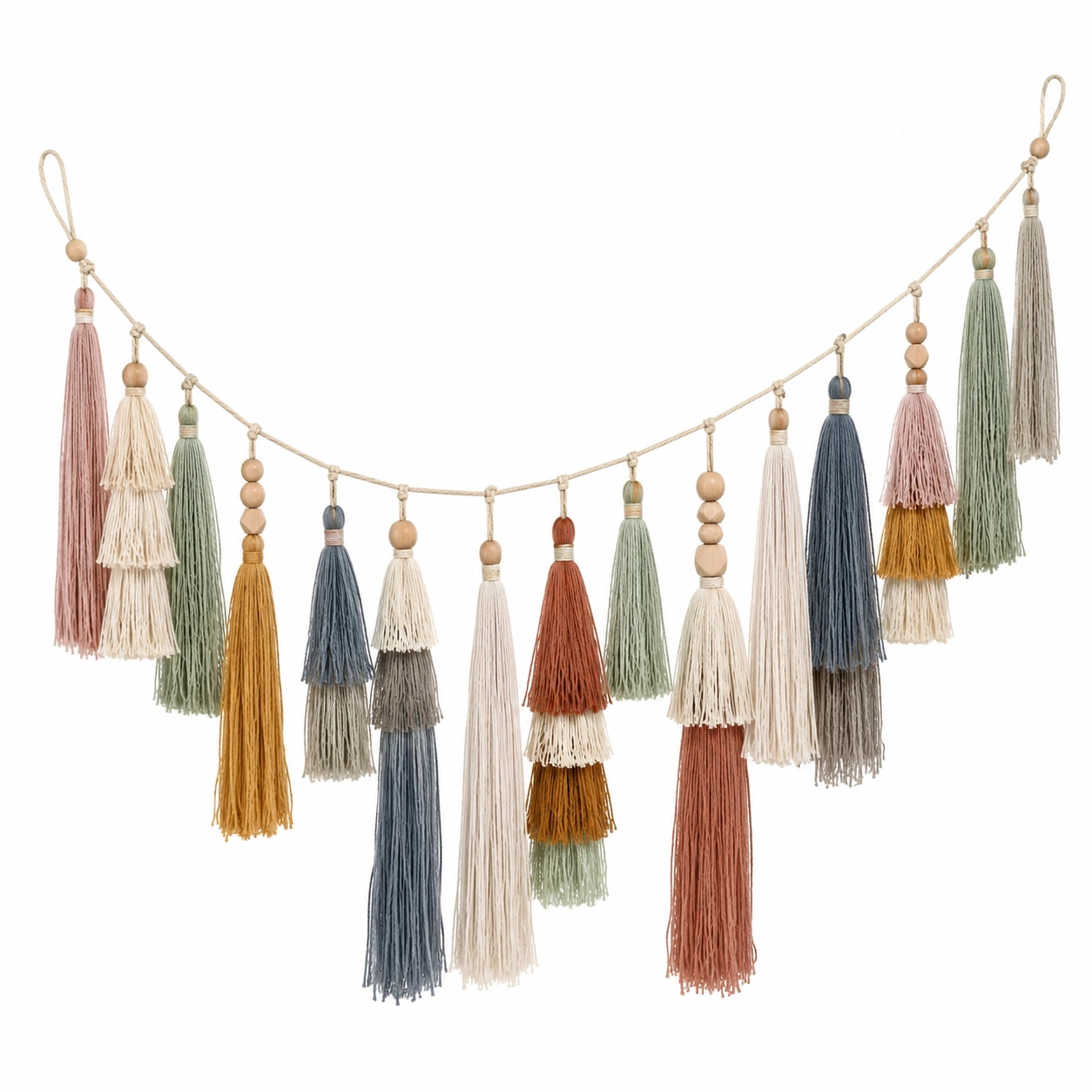 Guirnalda Decorativa de Borlas Multicolor con Cuentas de Madera 200x25cm-LiVdina