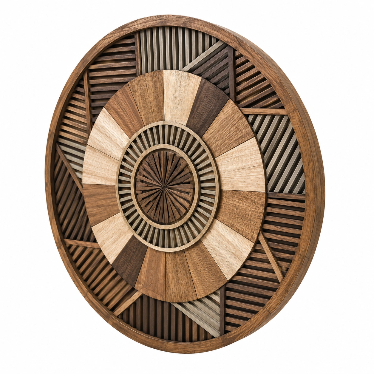 Decoración de Pared de Madera con Diseño Geométrico Redondo, Marrón-LiVdina